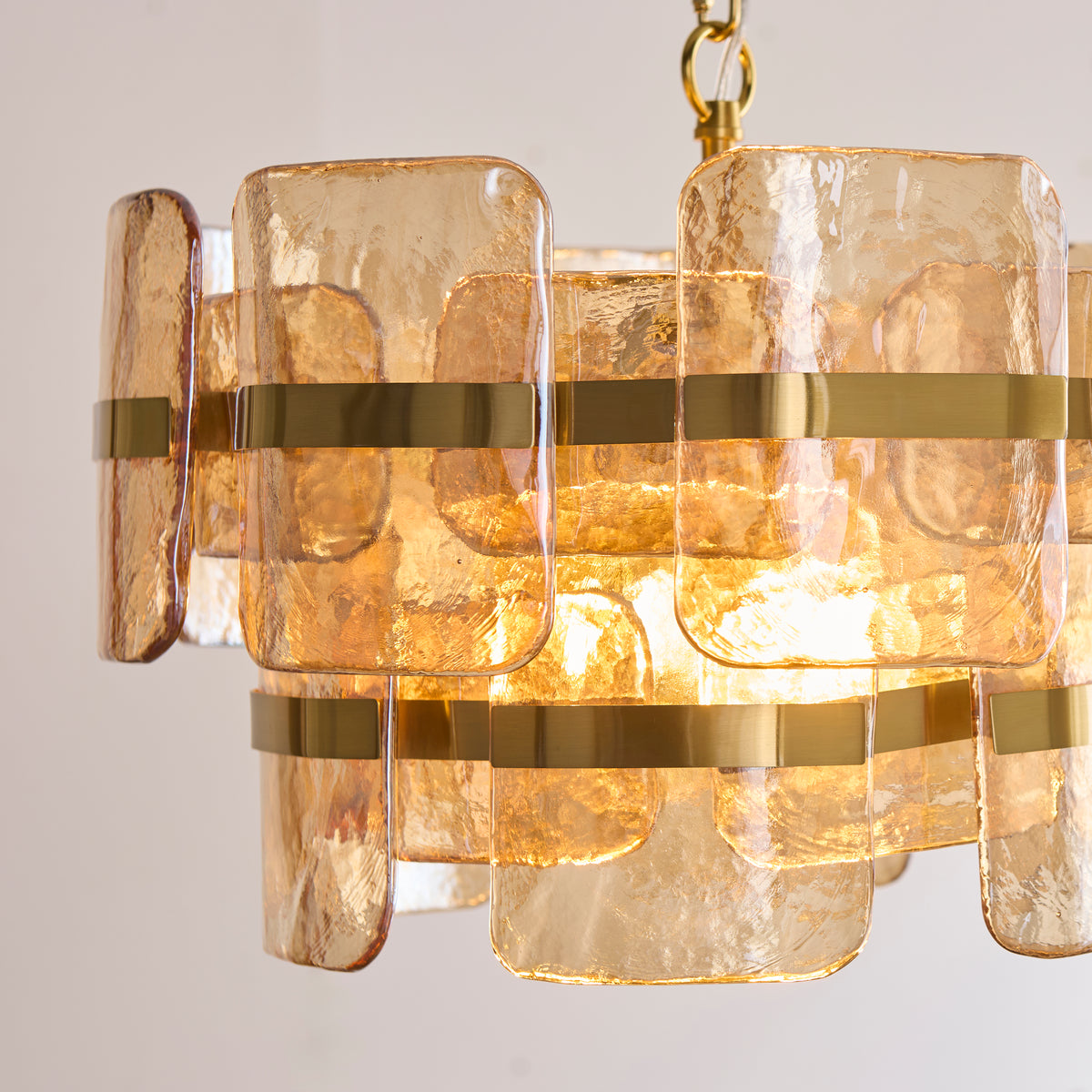 Endon Ancara 3 Light Pendant - Brushed Aged Brass Plate & Champagne Handmade Textured Glass