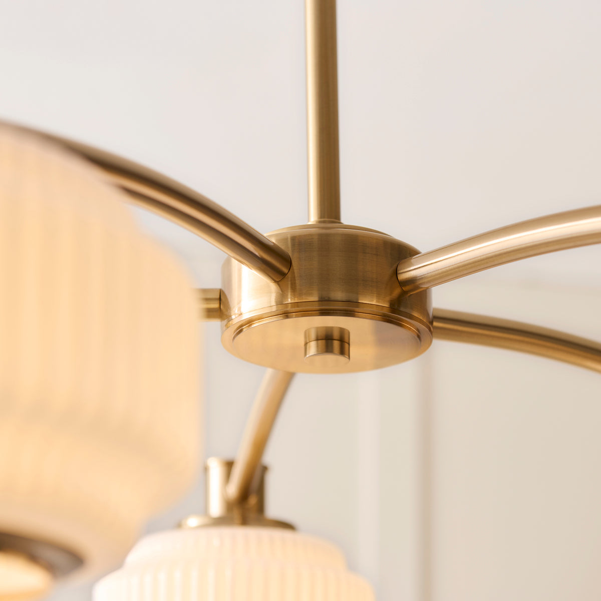 Endon Evora 5 Light Pendant - Brushed Aged Brass Plate & Opal Ribbed Glass