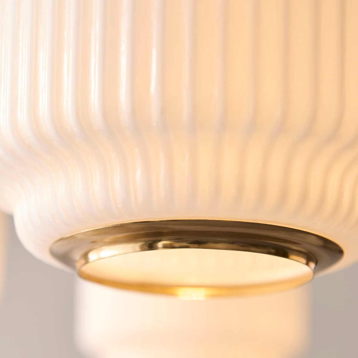 Endon Evora 5 Light Pendant - Brushed Aged Brass Plate & Opal Ribbed Glass