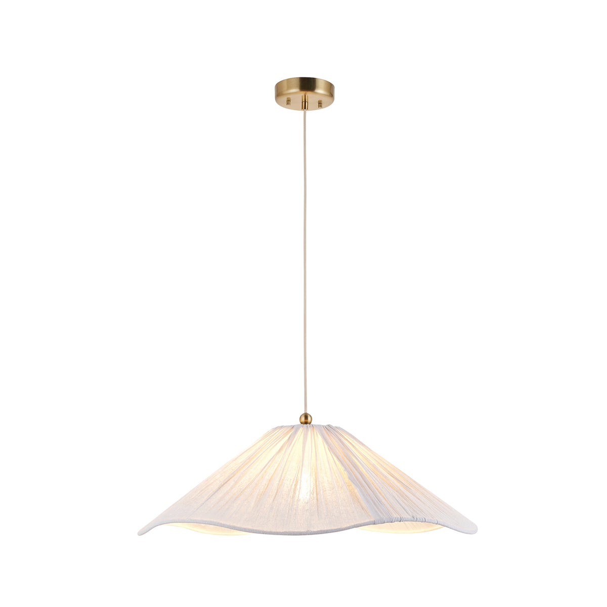 Endon Isabella Grand Pendant - Brushed Aged Brass Plate & Vintage White Fabric