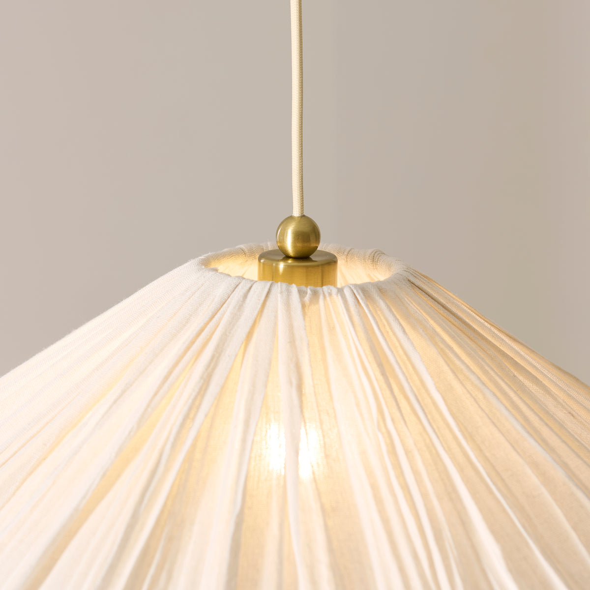 Endon Isabella Grand Pendant - Brushed Aged Brass Plate & Vintage White Fabric