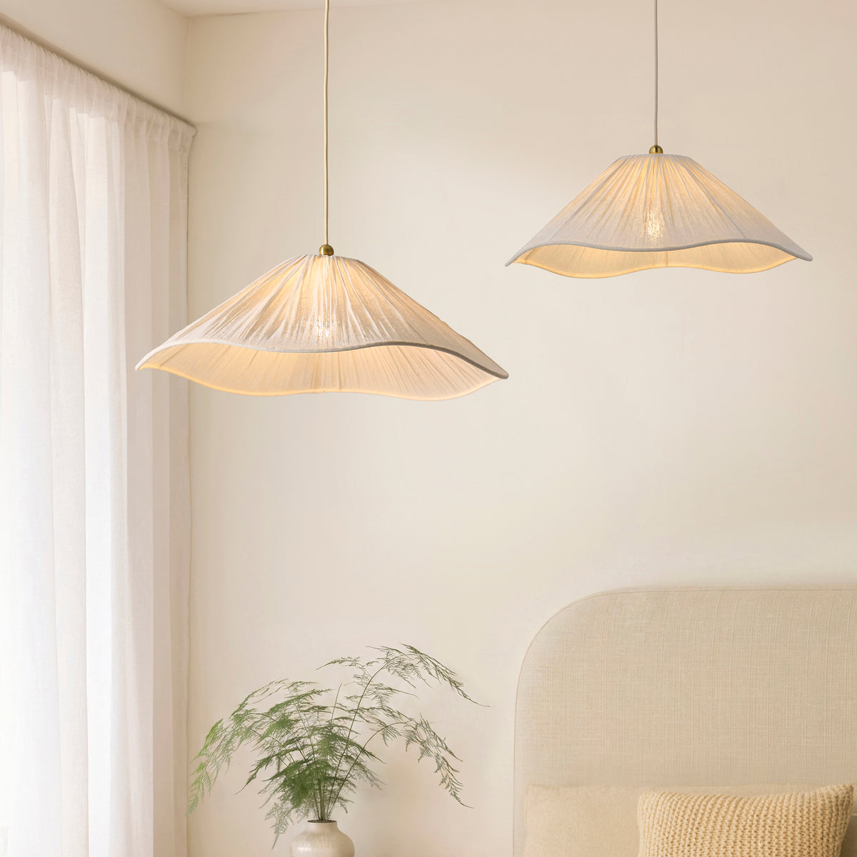 Endon Isabella Grand Pendant - Brushed Aged Brass Plate & Vintage White Fabric