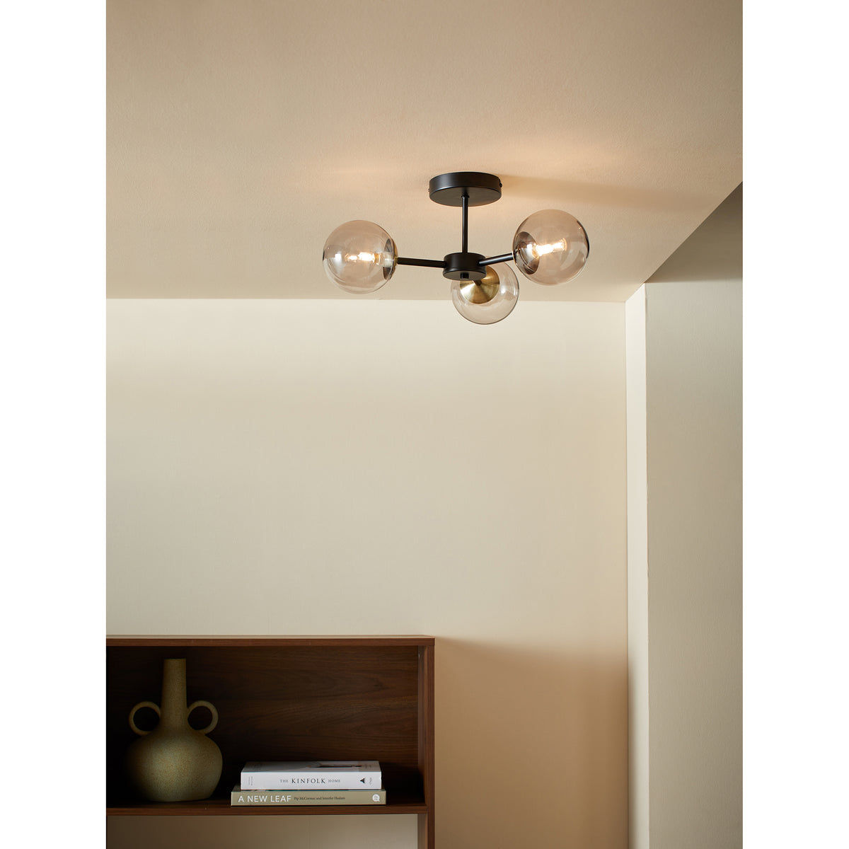 MADE.COM Globe 3 Light Flush Ceiling Light - Black & Antique Brass