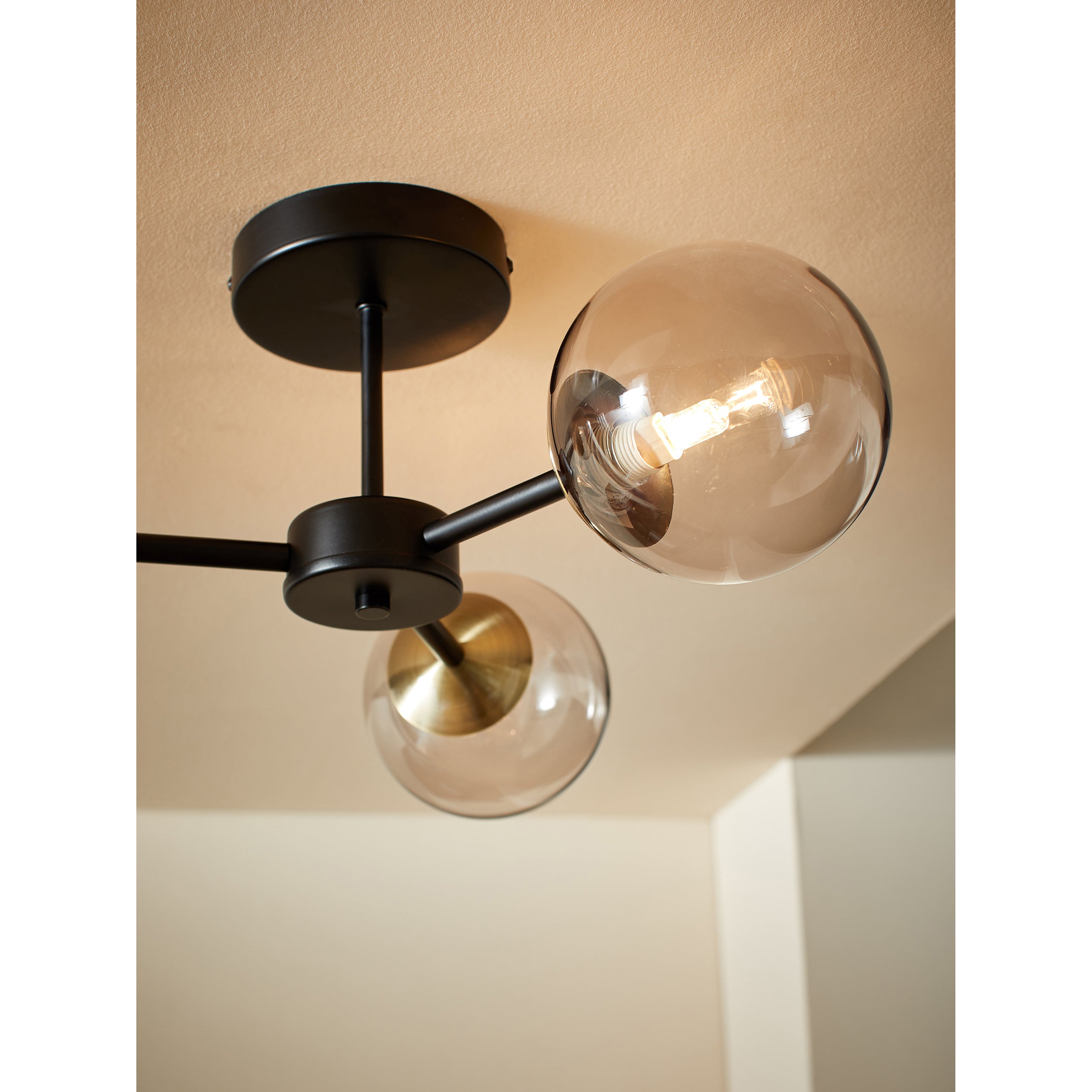 MADE.COM Globe 3 Light Flush Ceiling Light - Black & Antique Brass