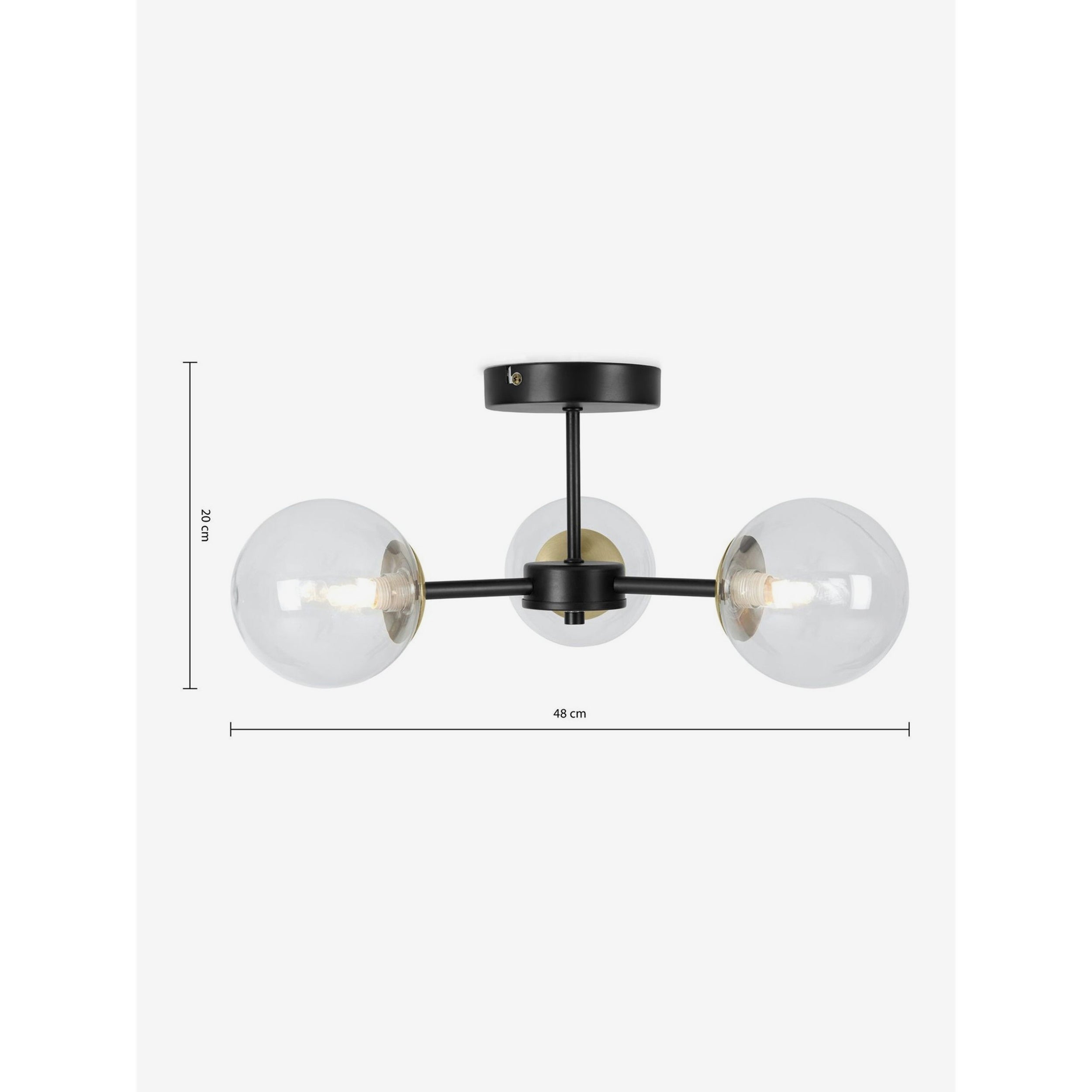 MADE.COM Globe 3 Light Flush Ceiling Light - Black & Antique Brass