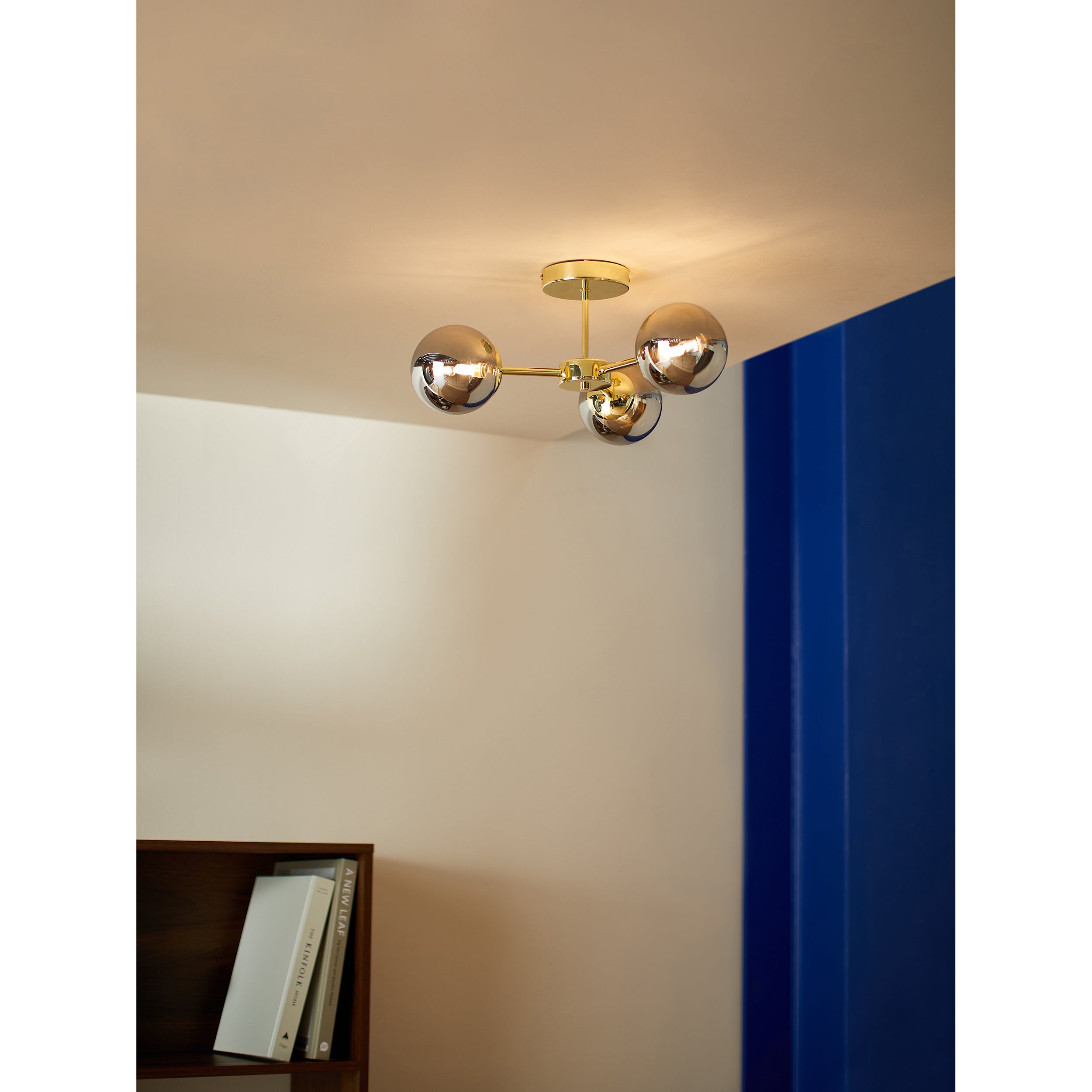 MADE.COM Globe 3 Light Flush Ceiling Light - Brass & Smoked Glass