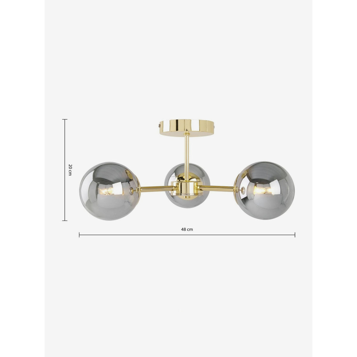 MADE.COM Globe 3 Light Flush Ceiling Light - Brass & Smoked Glass