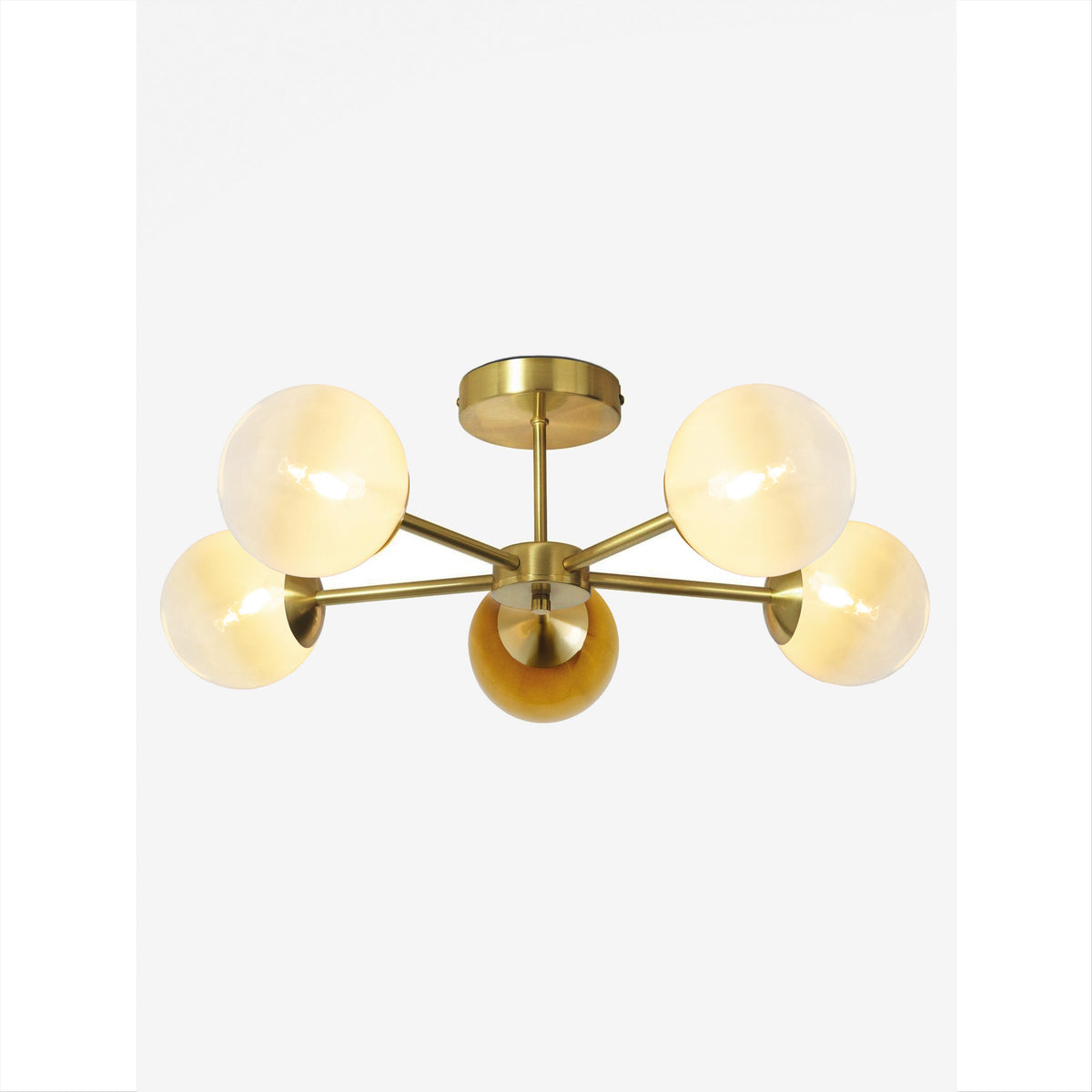 MADE.COM Globe 5 Light Flush Ceiling Light - Brass & Green Ombre
