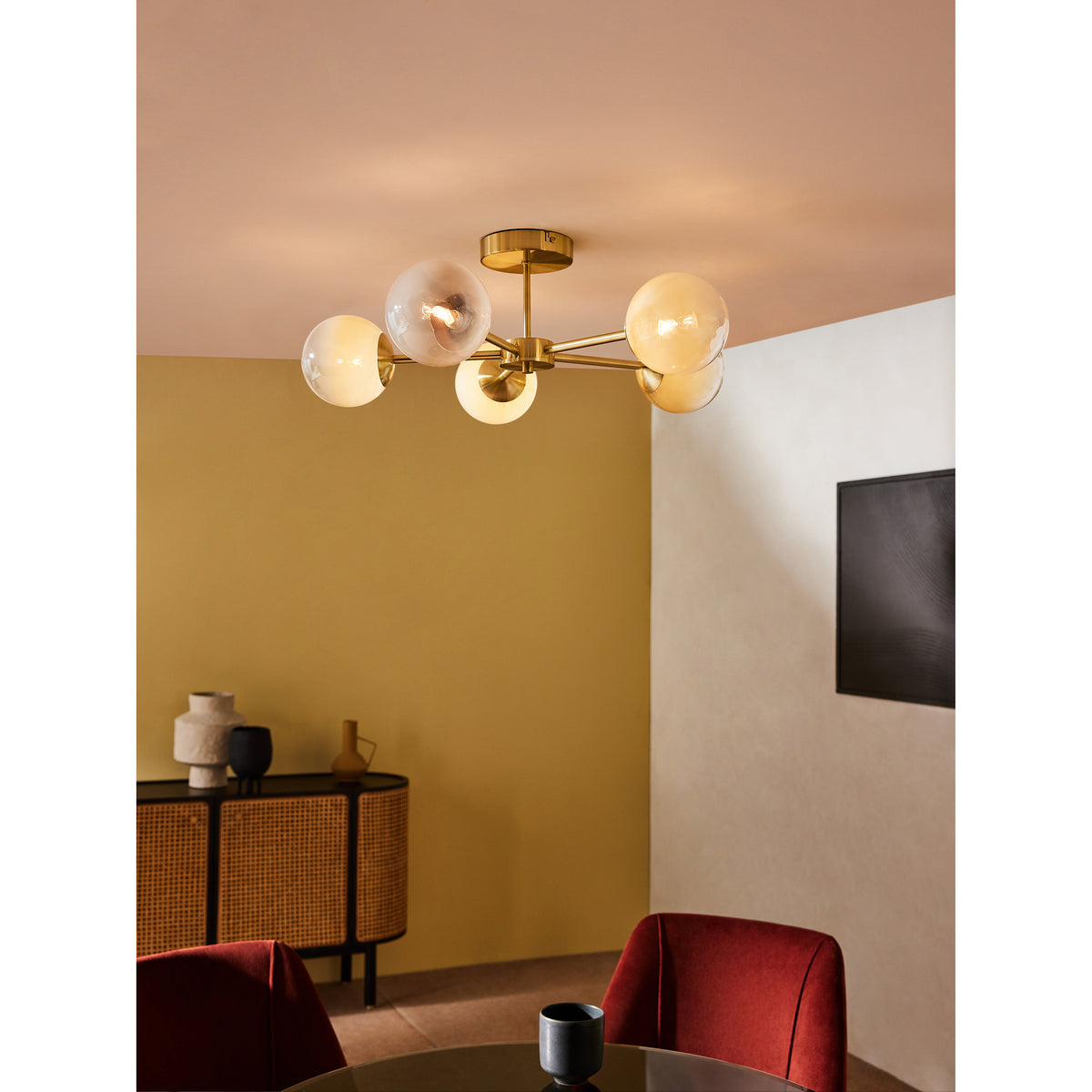 MADE.COM Globe 5 Light Flush Ceiling Light - Brass & Green Ombre