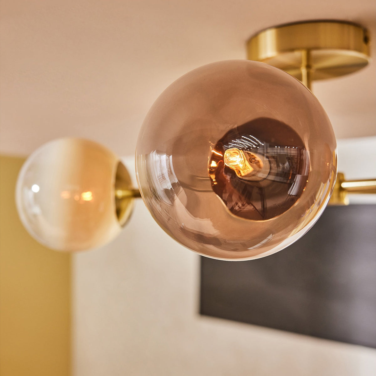 MADE.COM Globe 5 Light Flush Ceiling Light - Brass & Green Ombre