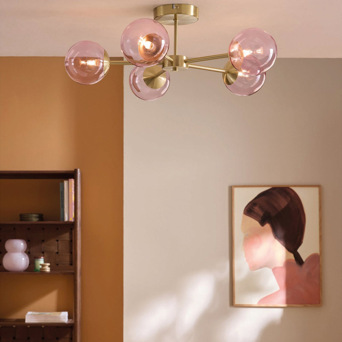 MADE.COM Globe 5 Light Flush Ceiling Light - Pink