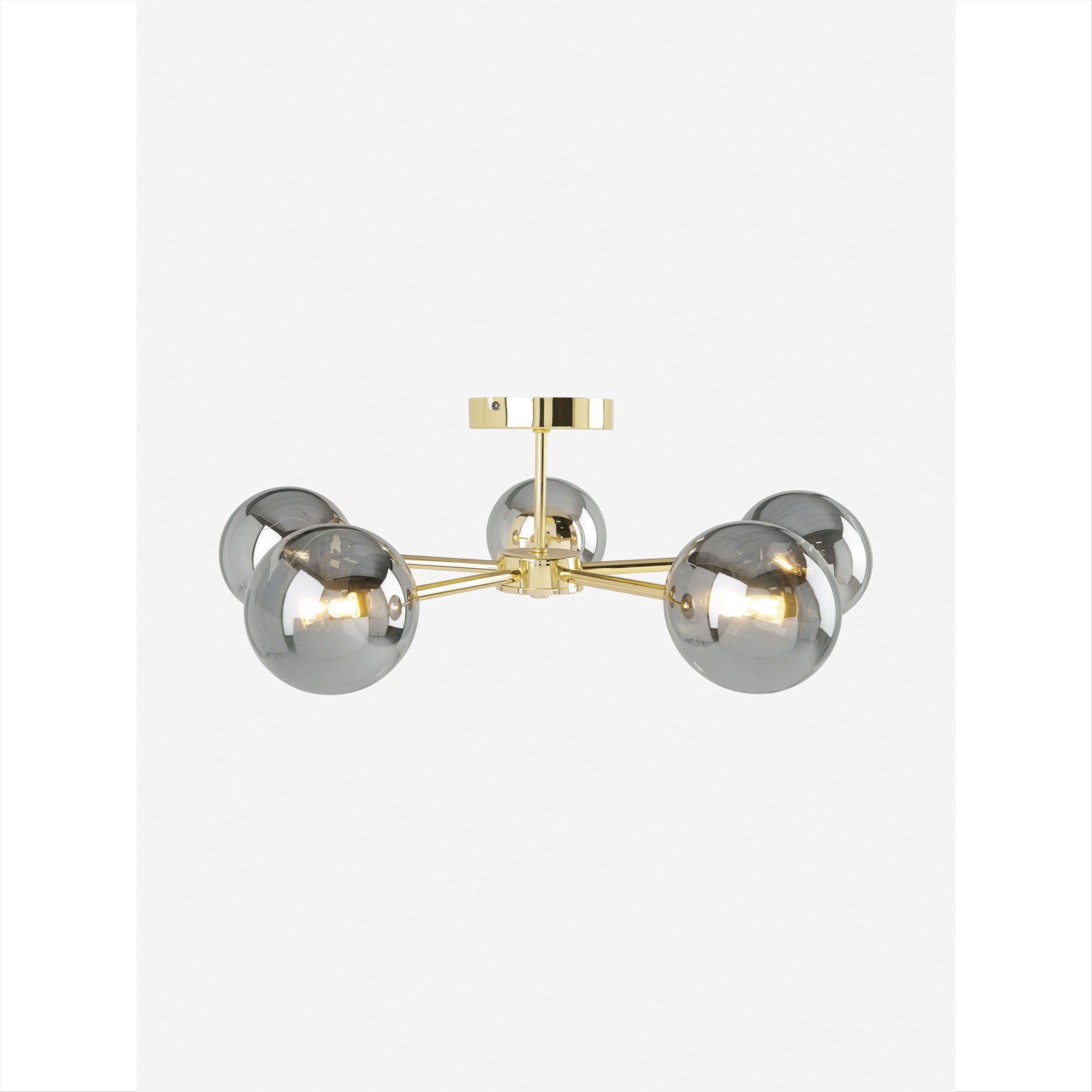 MADE.COM Globe 5 Light Flush Ceiling Light - Brass & Smoked Glass