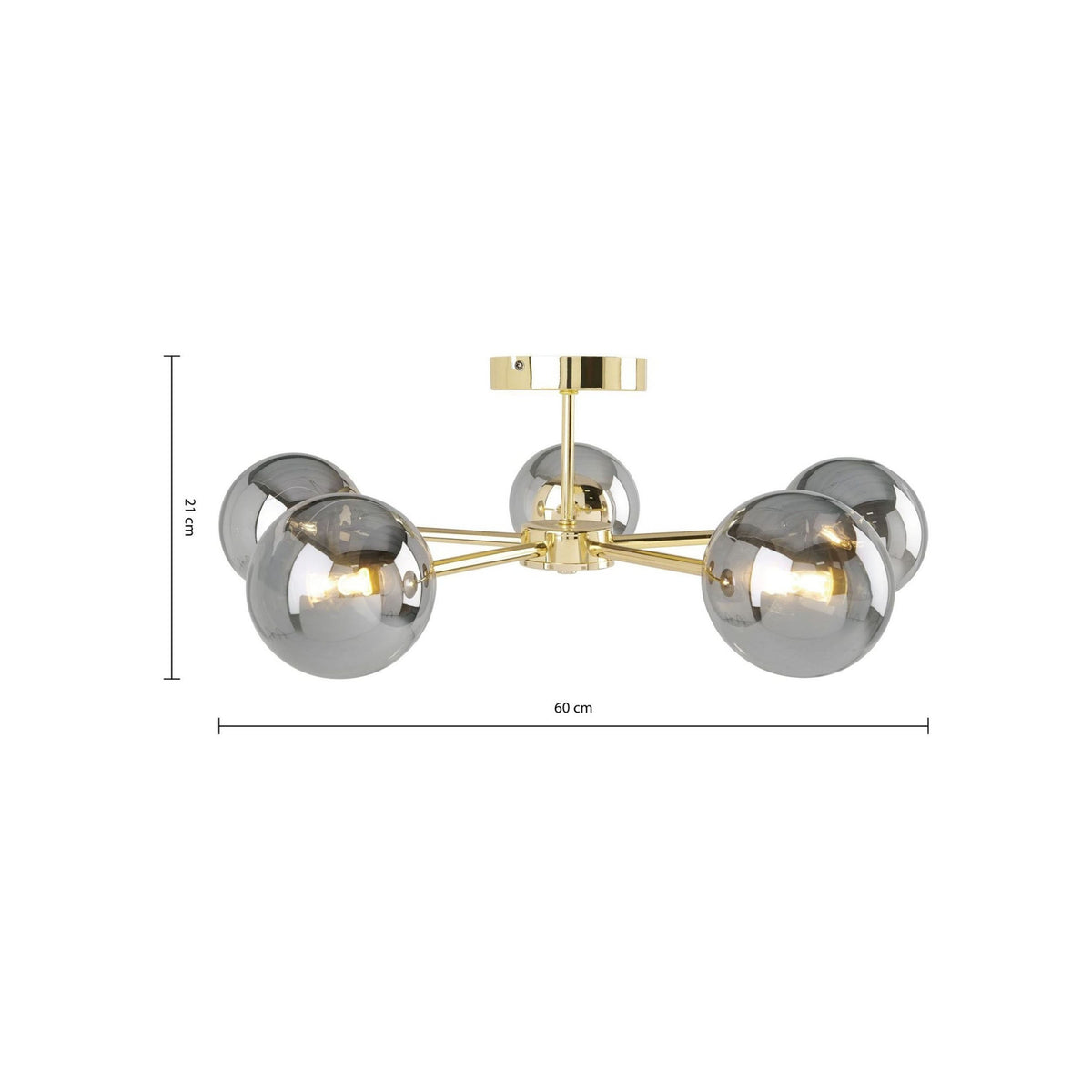 MADE.COM Globe 5 Light Flush Ceiling Light - Brass & Smoked Glass