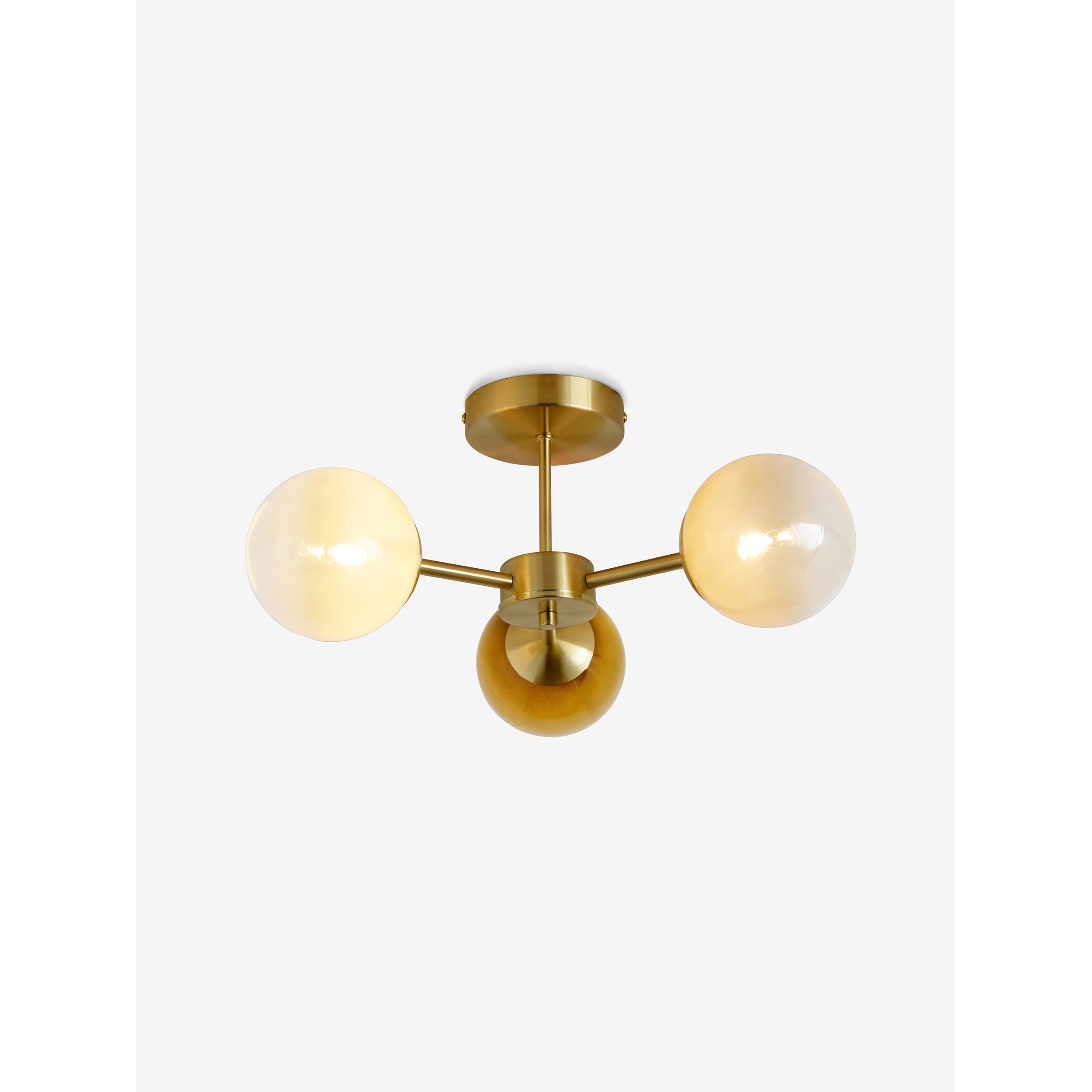 MADE.COM Globe 3 Light Flush Ceiling Light - Brass & Green Ombre