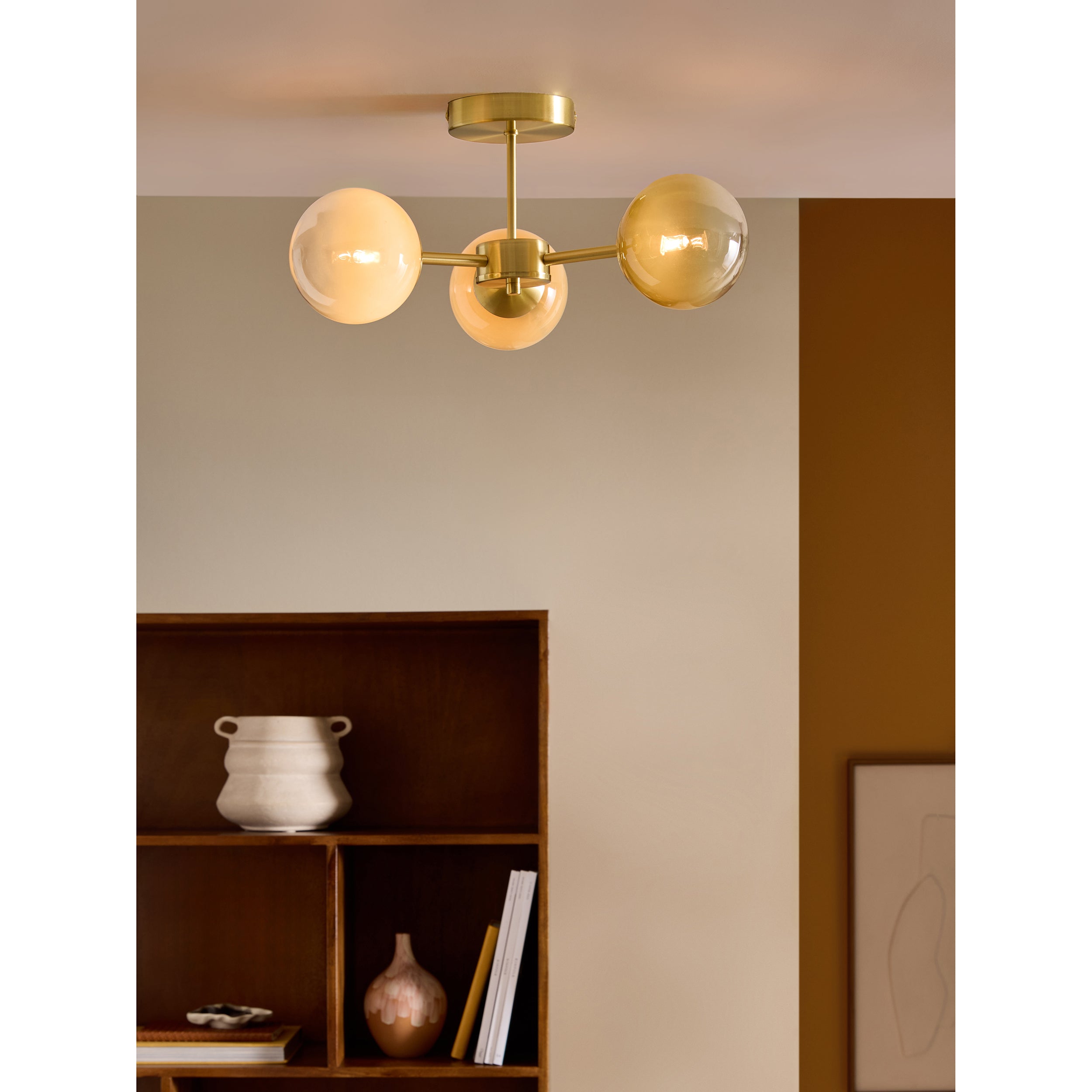 MADE.COM Globe 3 Light Flush Ceiling Light - Brass & Green Ombre