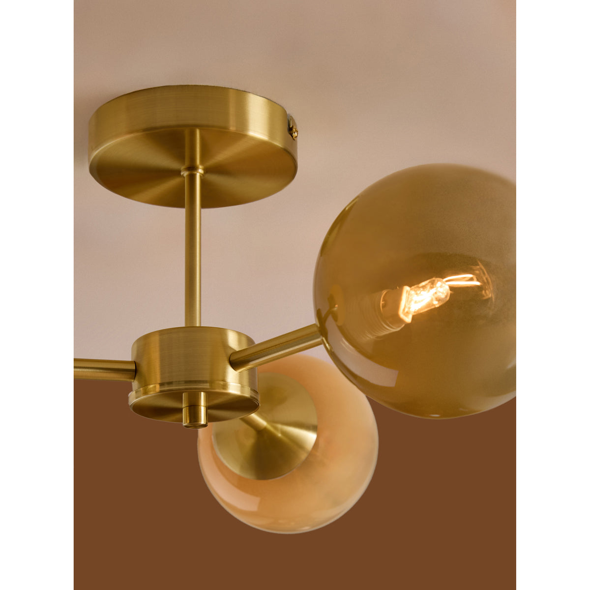 MADE.COM Globe 3 Light Flush Ceiling Light - Brass & Green Ombre