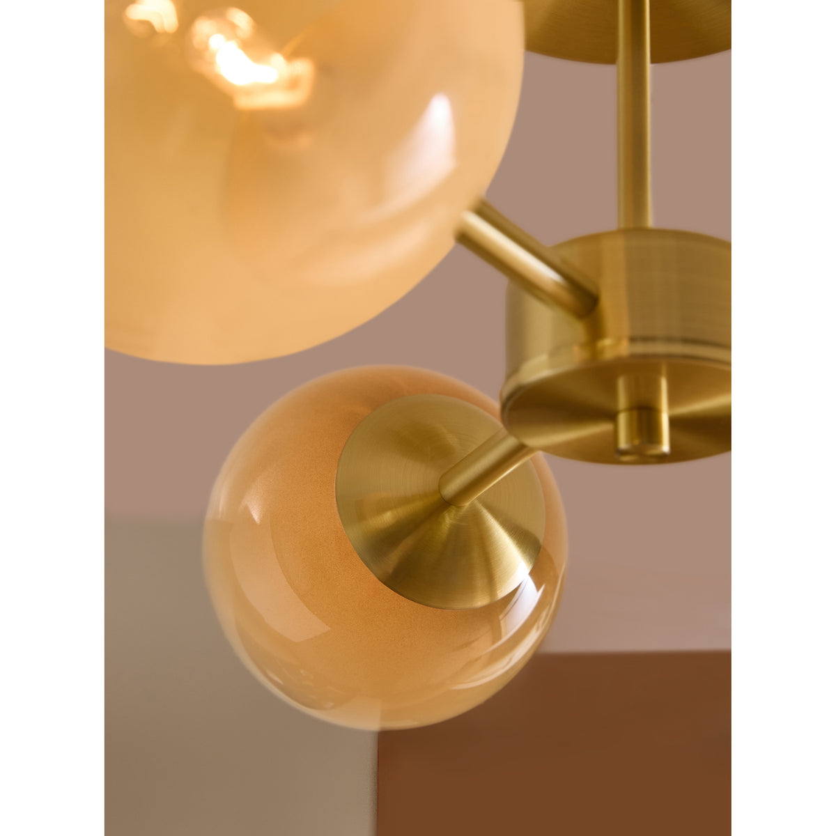 MADE.COM Globe 3 Light Flush Ceiling Light - Brass & Green Ombre