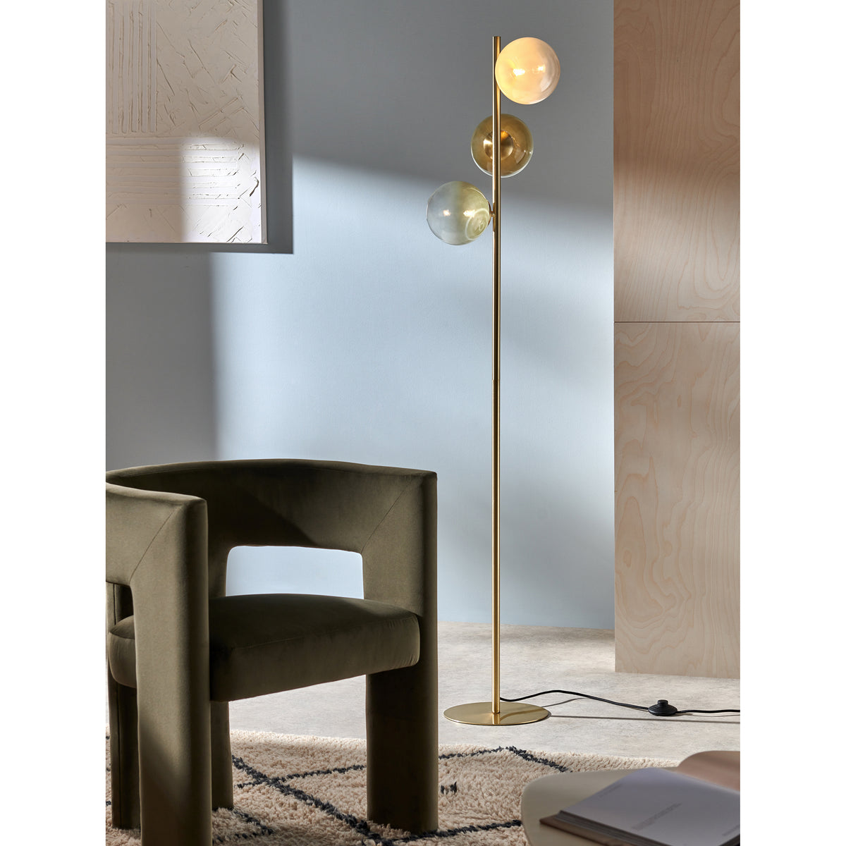 MADE.COM Globe Floor Lamp - Brass & Green Ombre