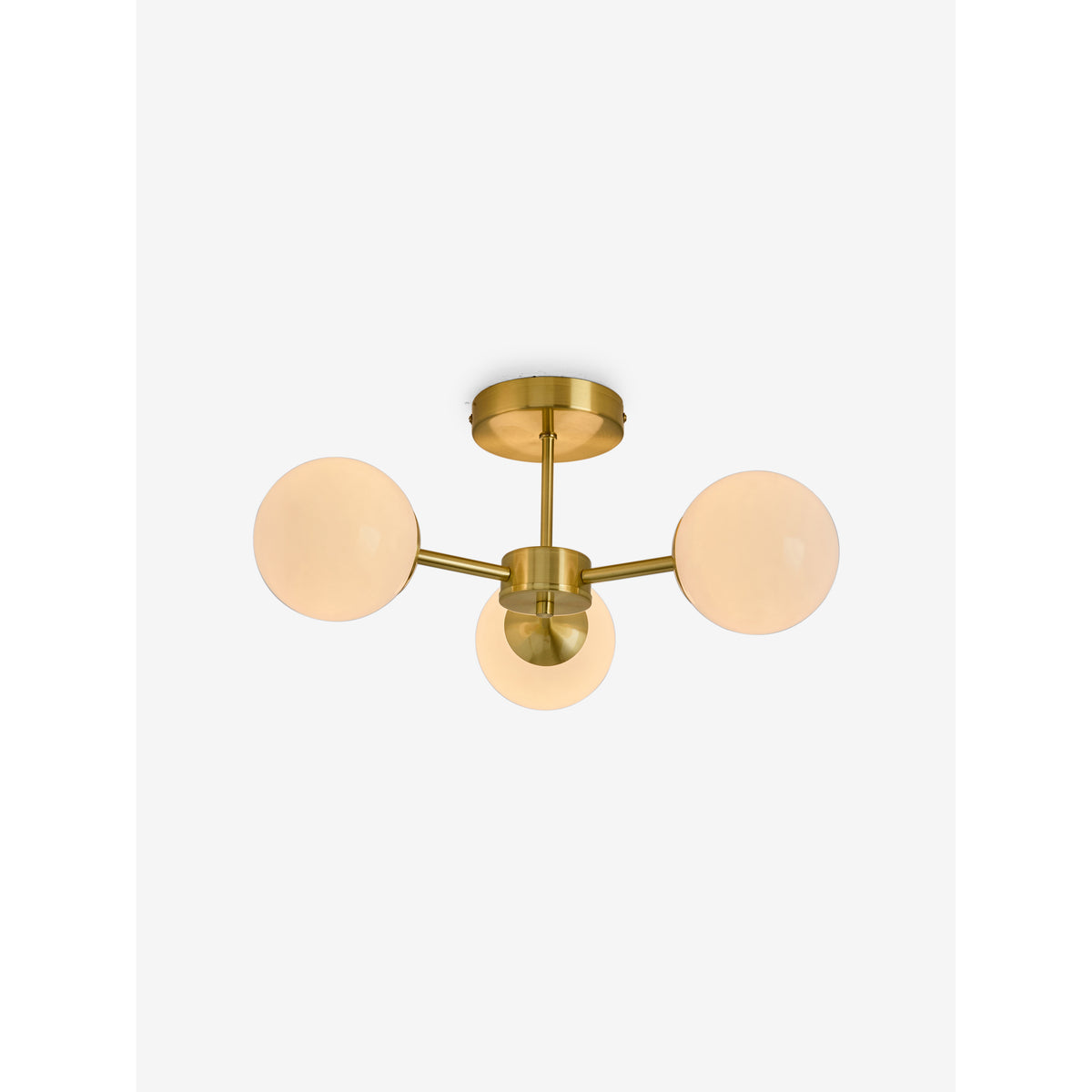 MADE.COM Globe 3 Light Flush Ceiling Light - Brass & Opal