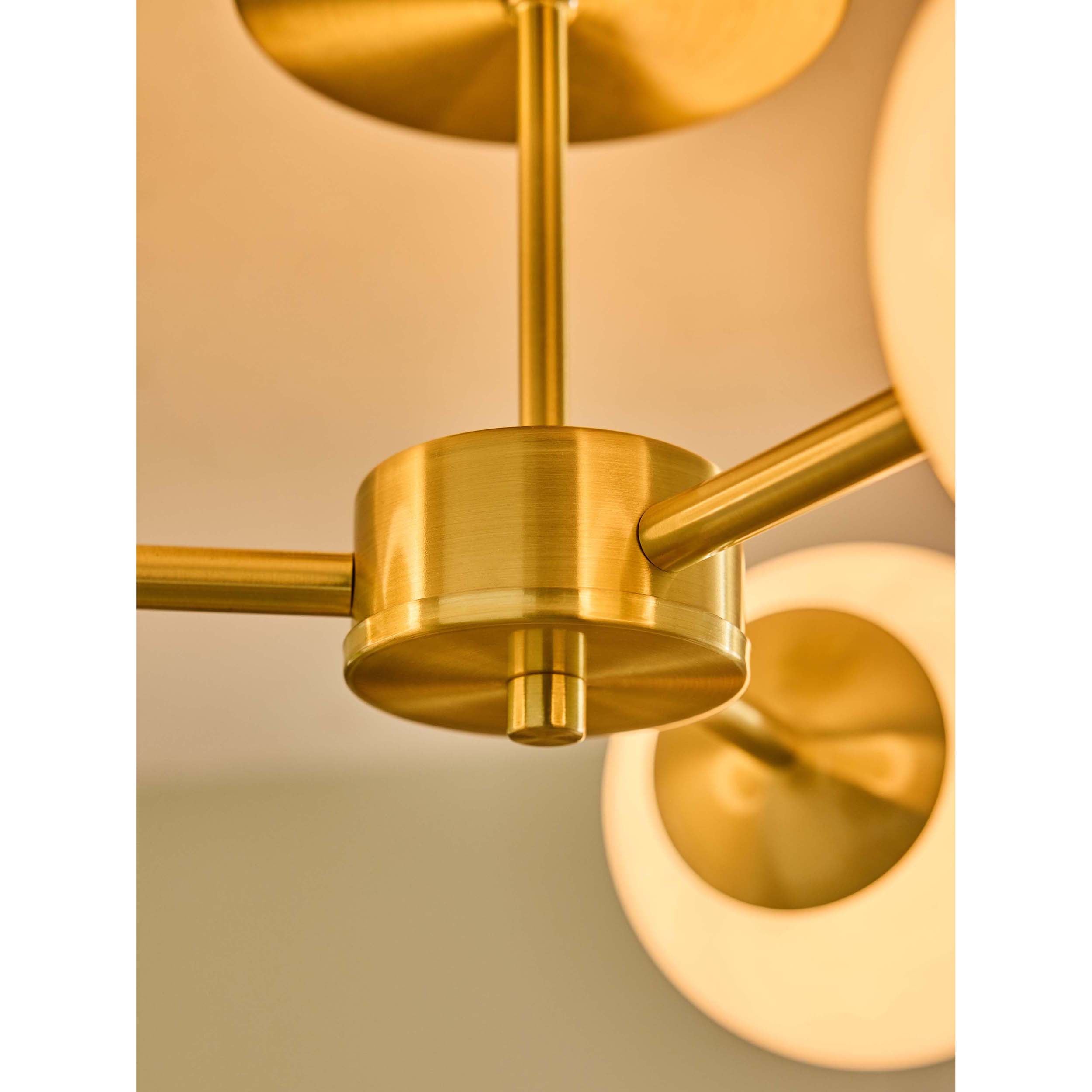 MADE.COM Globe 3 Light Flush Ceiling Light - Brass & Opal