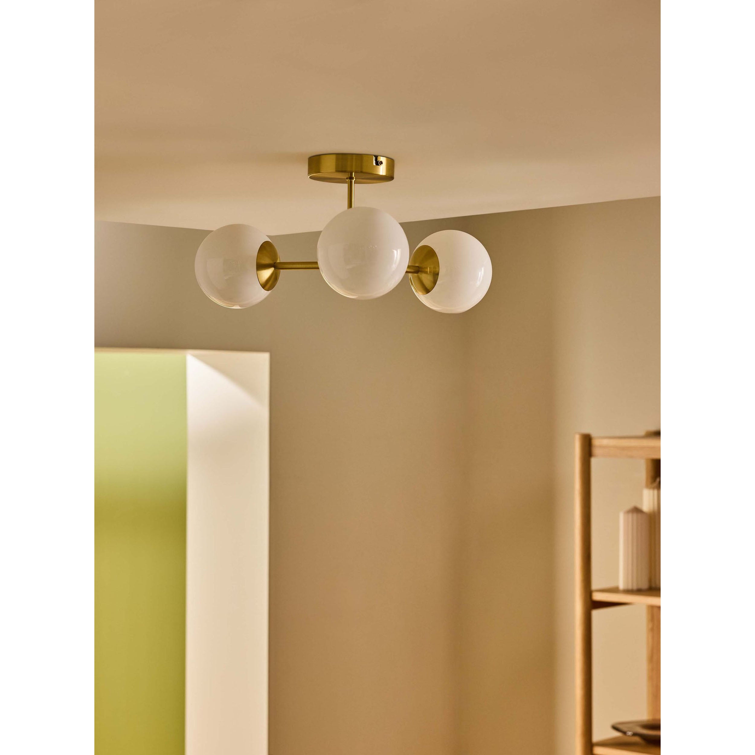 MADE.COM Globe 3 Light Flush Ceiling Light - Brass & Opal