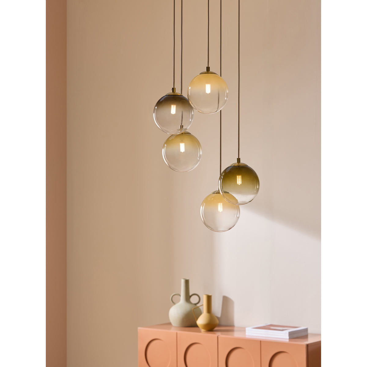 MADE.COM Globe 5 Light Ceiling Light - Brass & Green Ombre