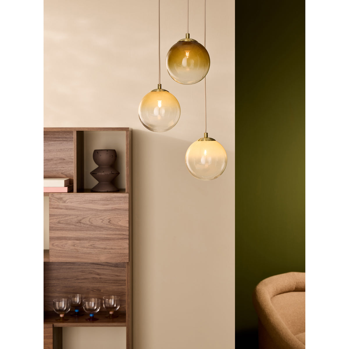 MADE.COM Globe 3 Light Ceiling Light - Brass & Green Ombre
