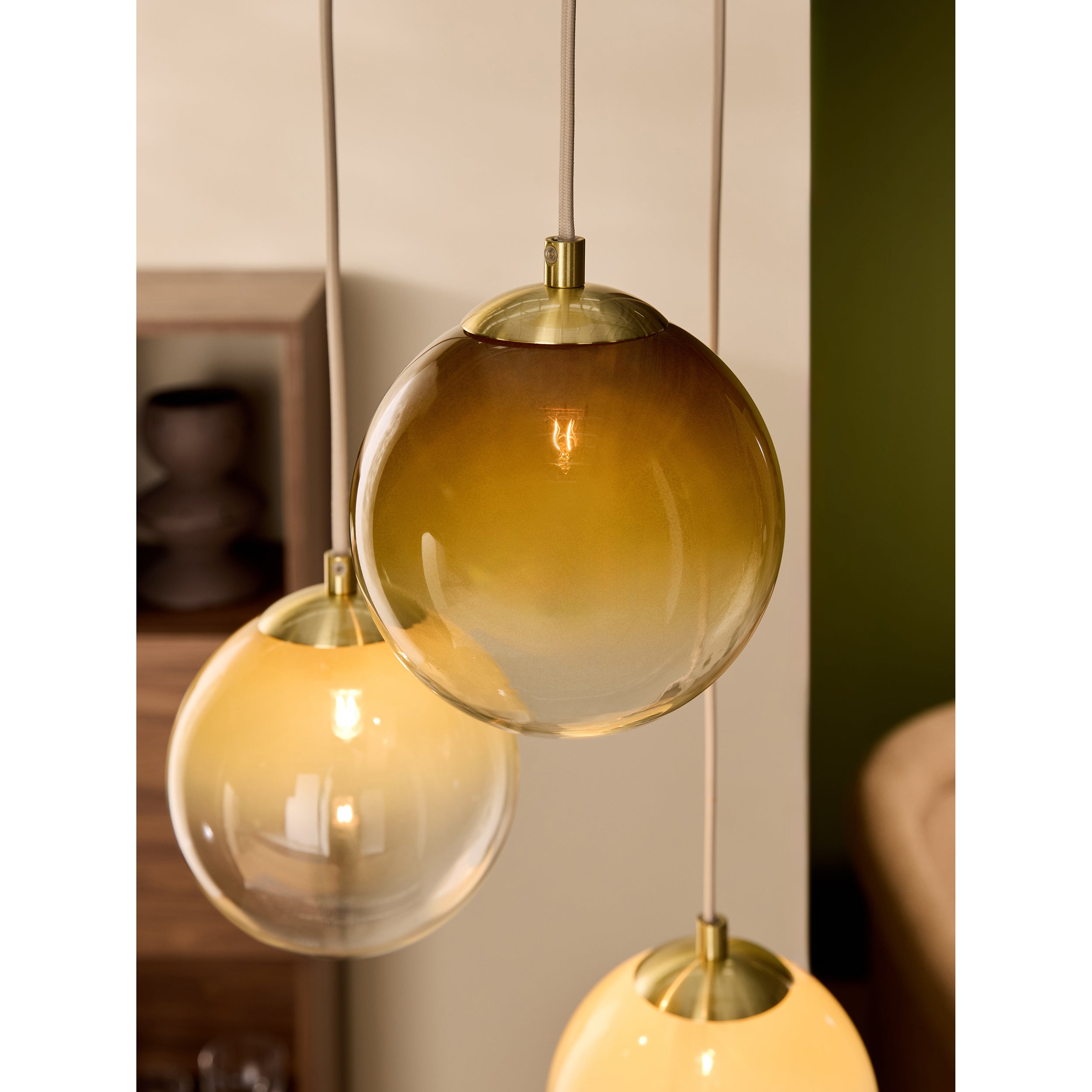 MADE.COM Globe 3 Light Ceiling Light - Brass & Green Ombre