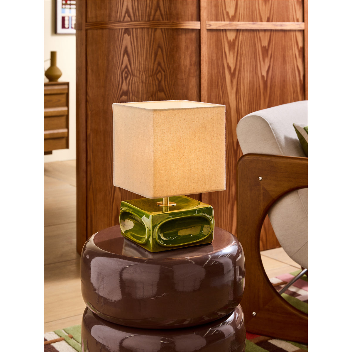 MADE.COM Nell Ceramic Table Lamp - Green & Ecru