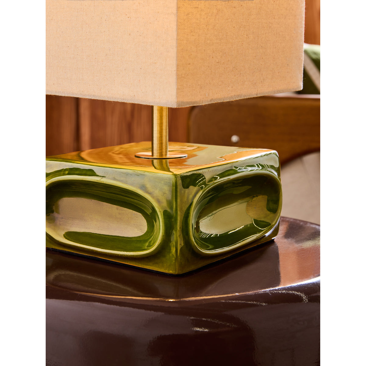 MADE.COM Nell Ceramic Table Lamp - Green & Ecru