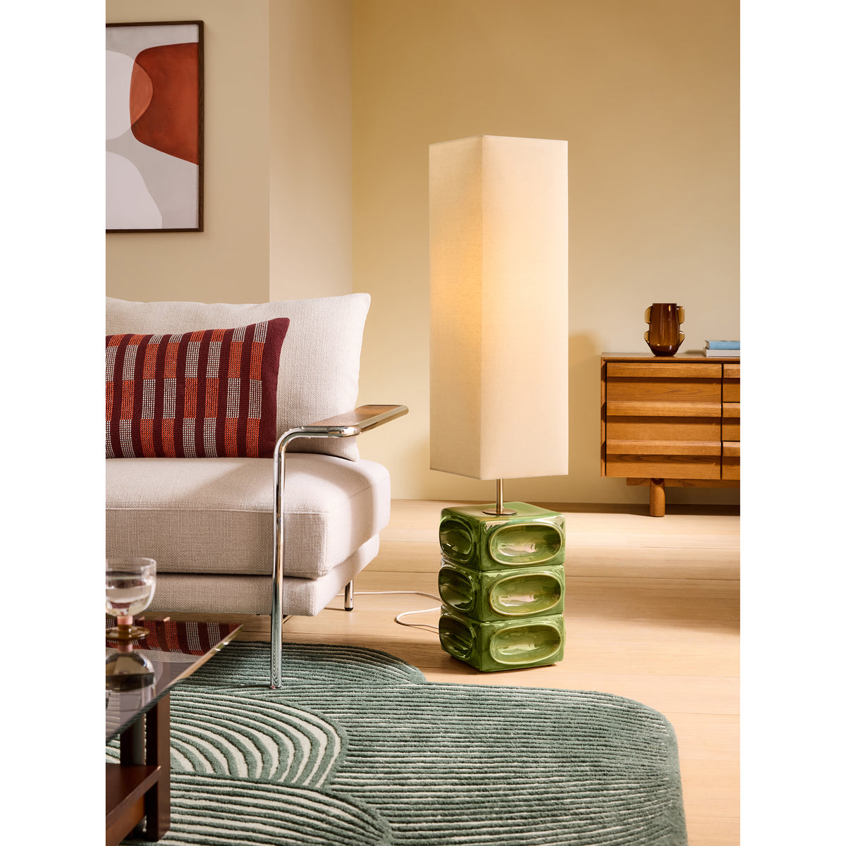 MADE.COM Nell Ceramic Floor Lamp - Green & Ecru