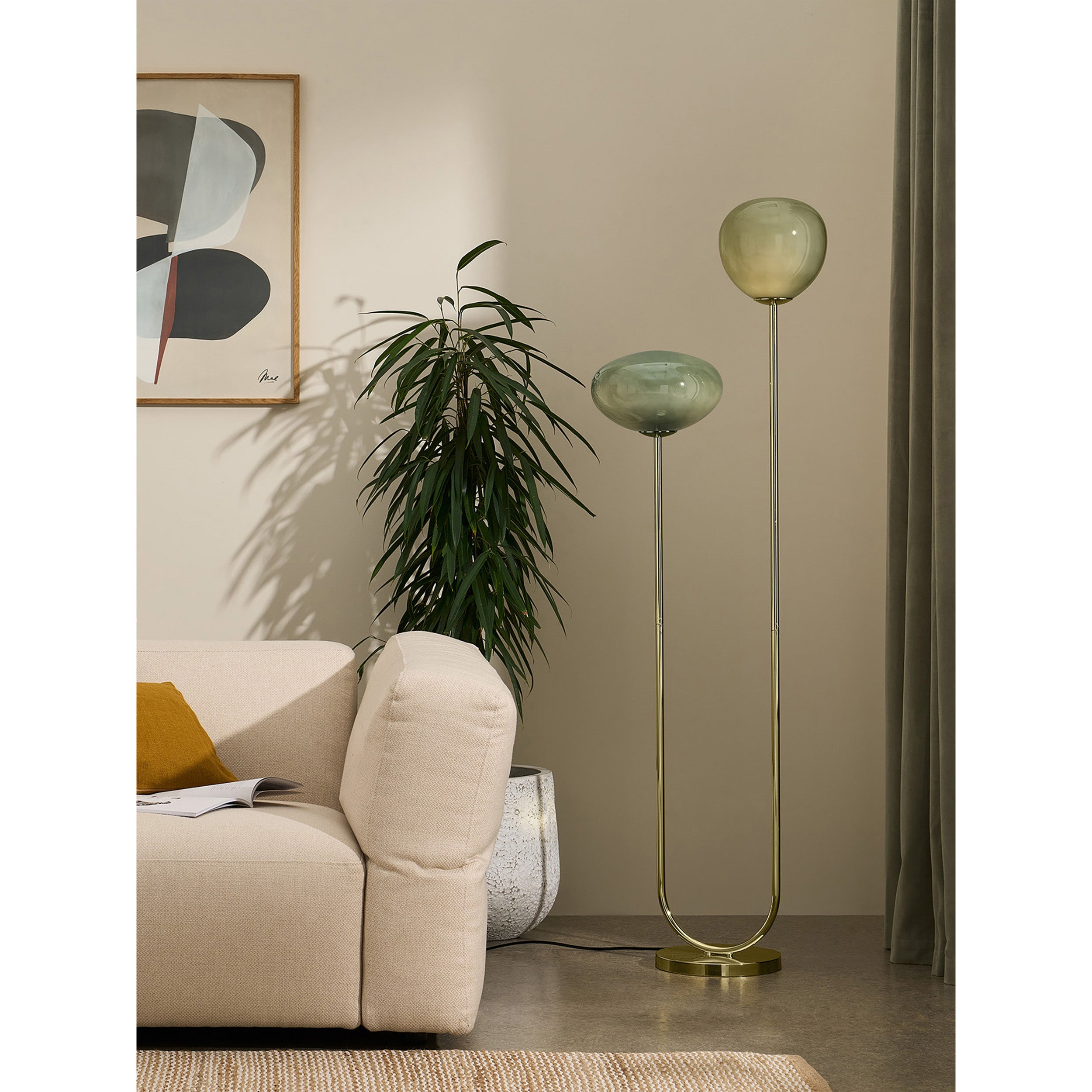 MADE.COM Adrianne Floor Lamp - Brass & Green