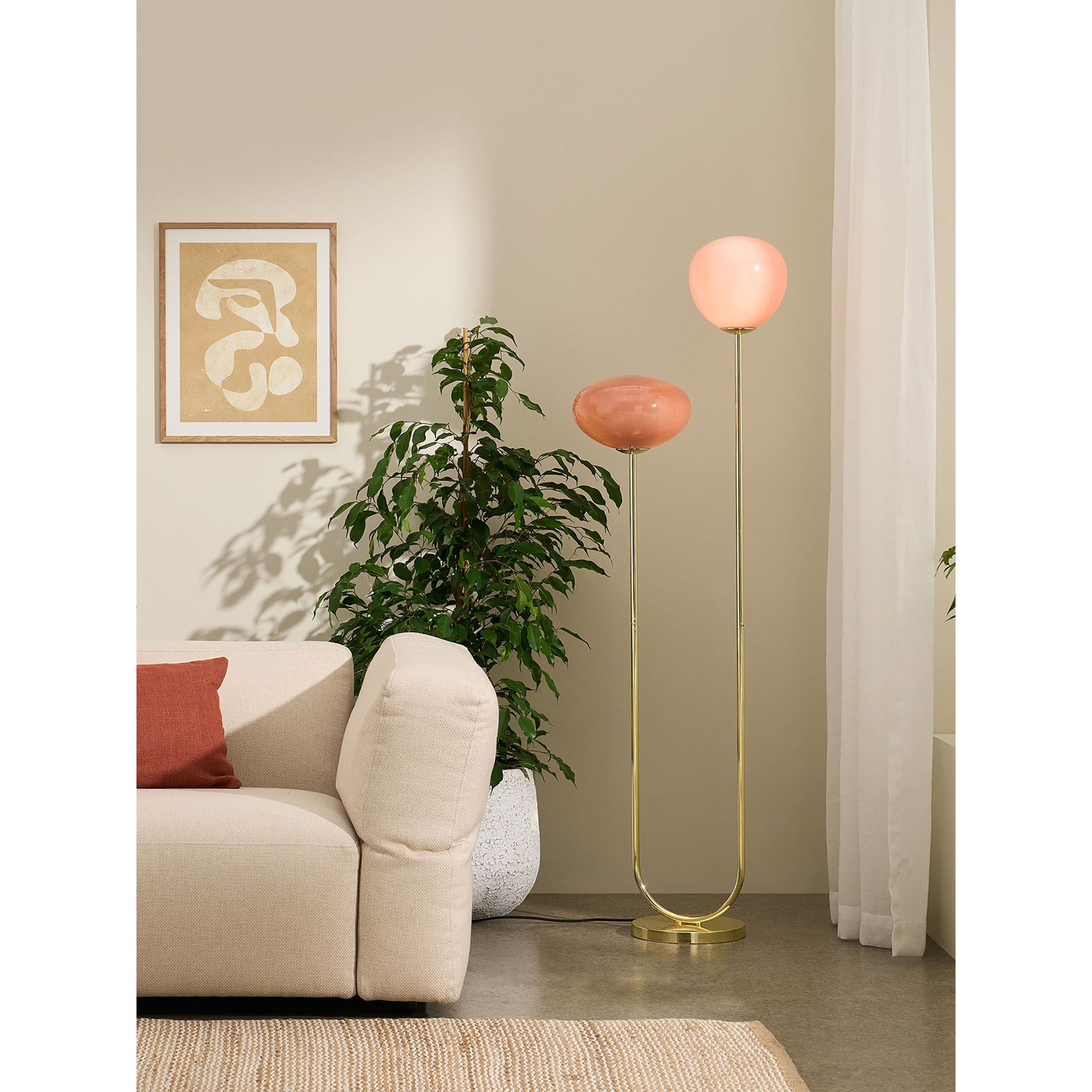 MADE.COM Adrianne Floor Lamp - Brass & Pink