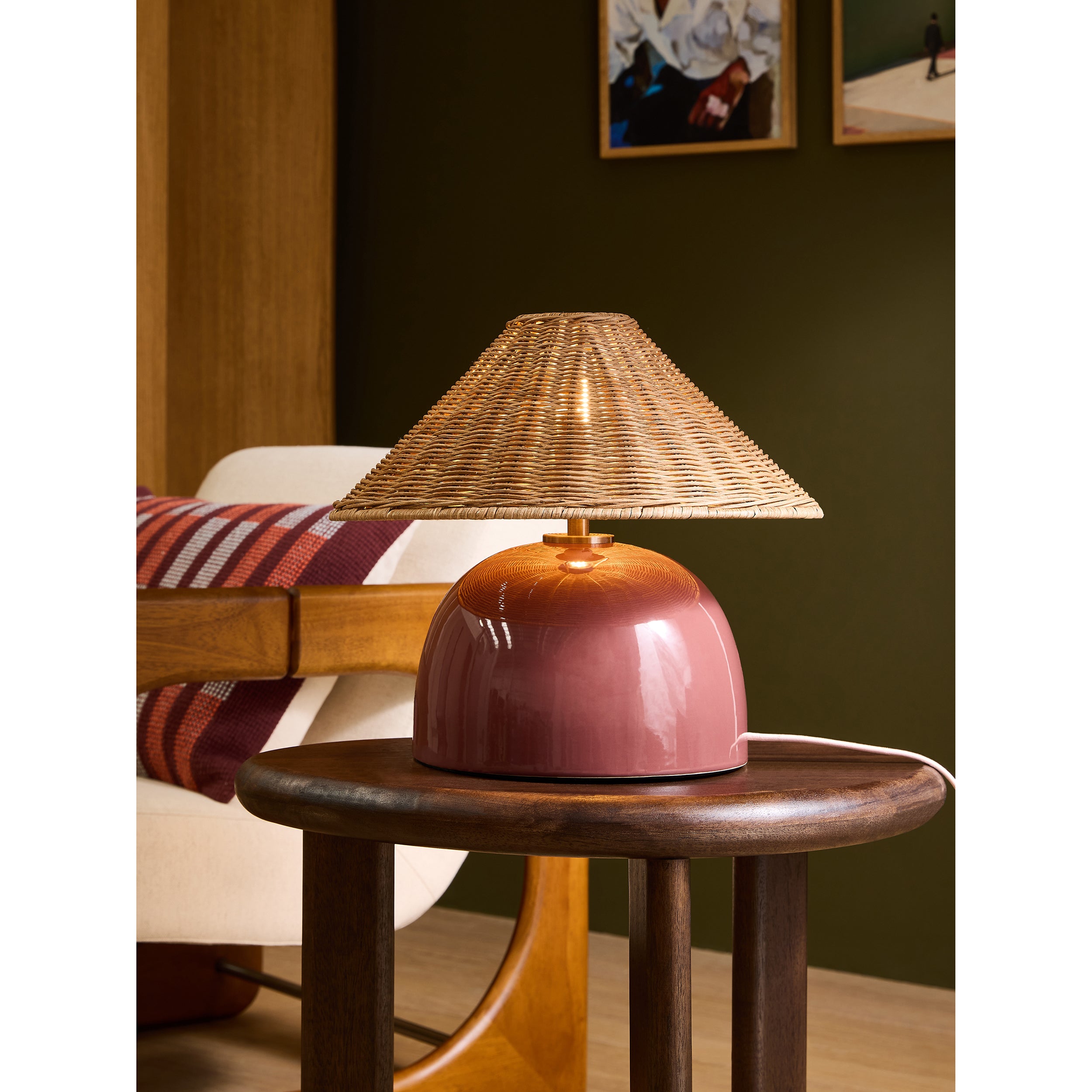 MADE.COM Nora Table Lamp - Burgundy Red & Rattan