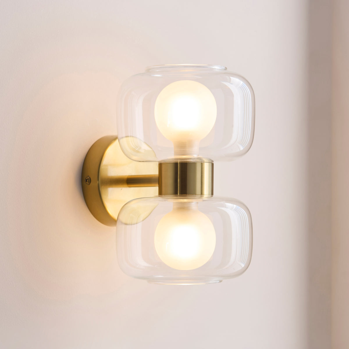 Endon Rossano 2 Light Wall Light - Warm Brass Plate & Clear/Frosted Glass