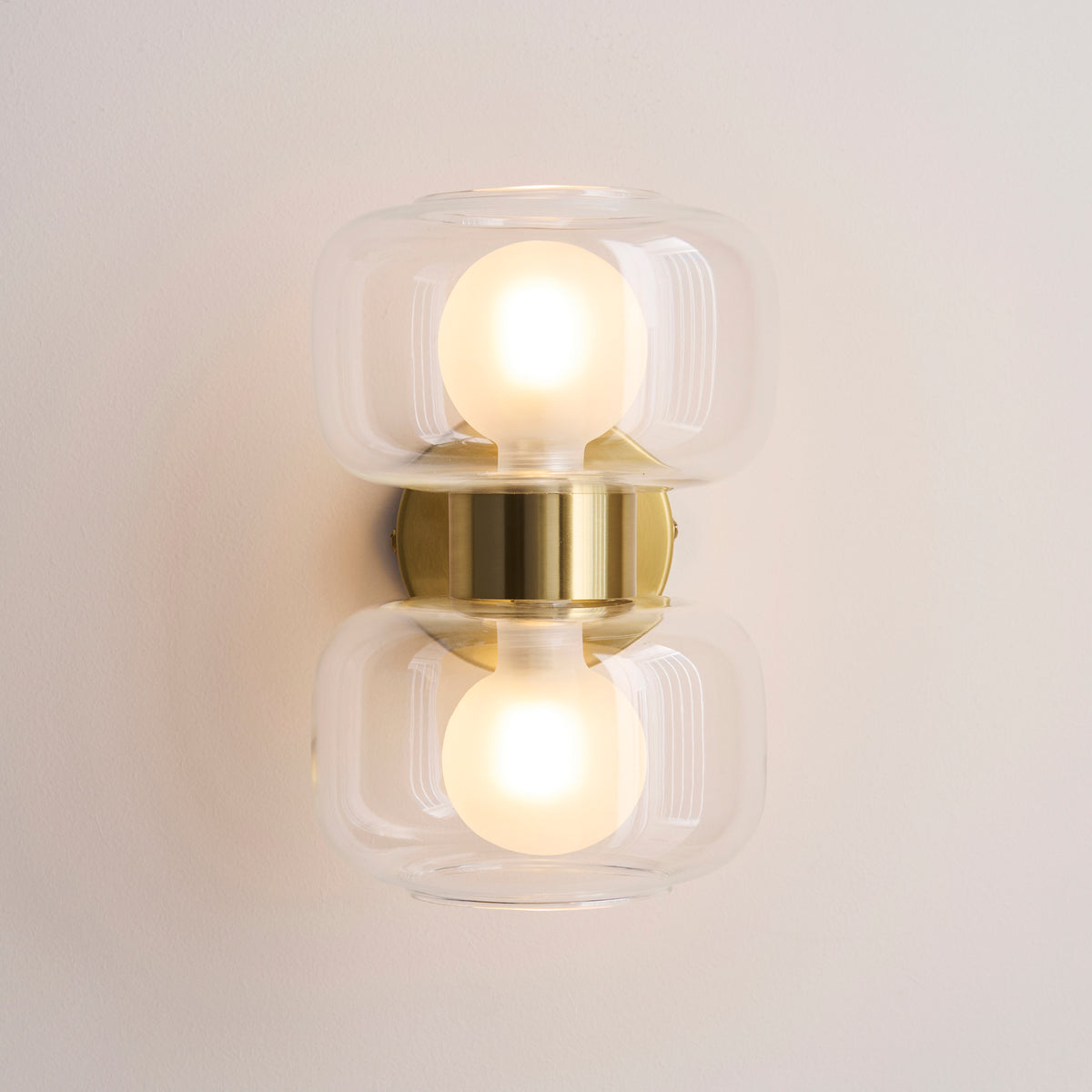 Endon Rossano 2 Light Wall Light - Warm Brass Plate & Clear/Frosted Glass