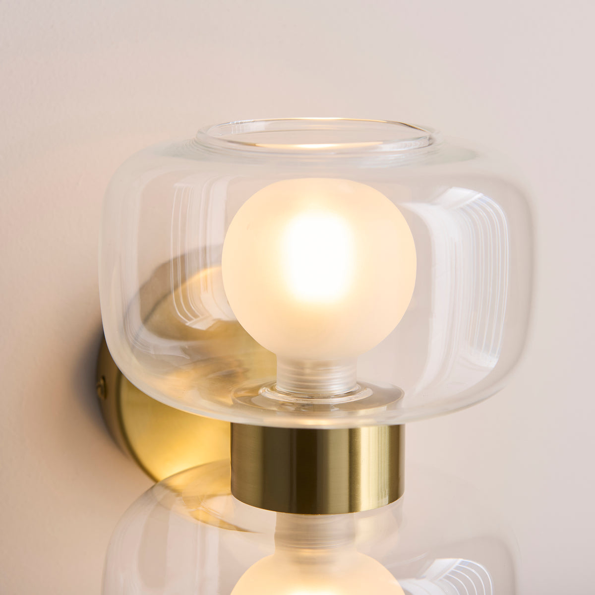Endon Rossano 2 Light Wall Light - Warm Brass Plate & Clear/Frosted Glass