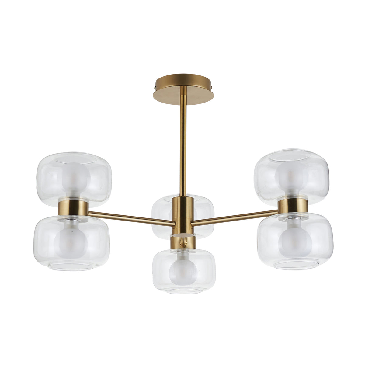 Endon Rossano 6 Light Semi Flush - Warm Brass Plate & Clear/Frosted Glass