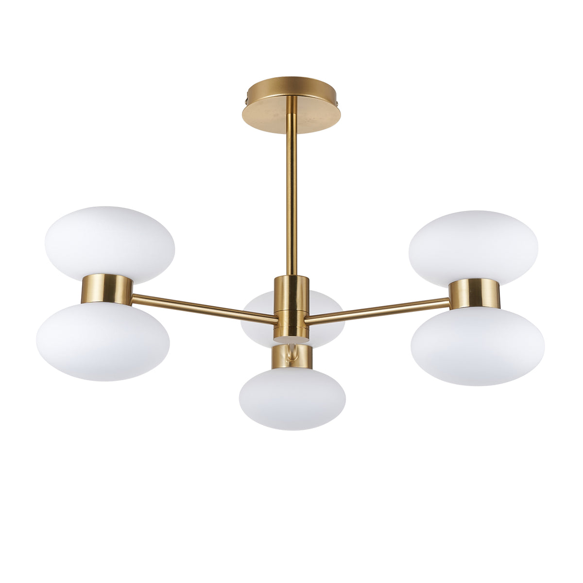 Endon Rossano 6 Light Semi Flush - Warm Brass Plate & Opal Glass