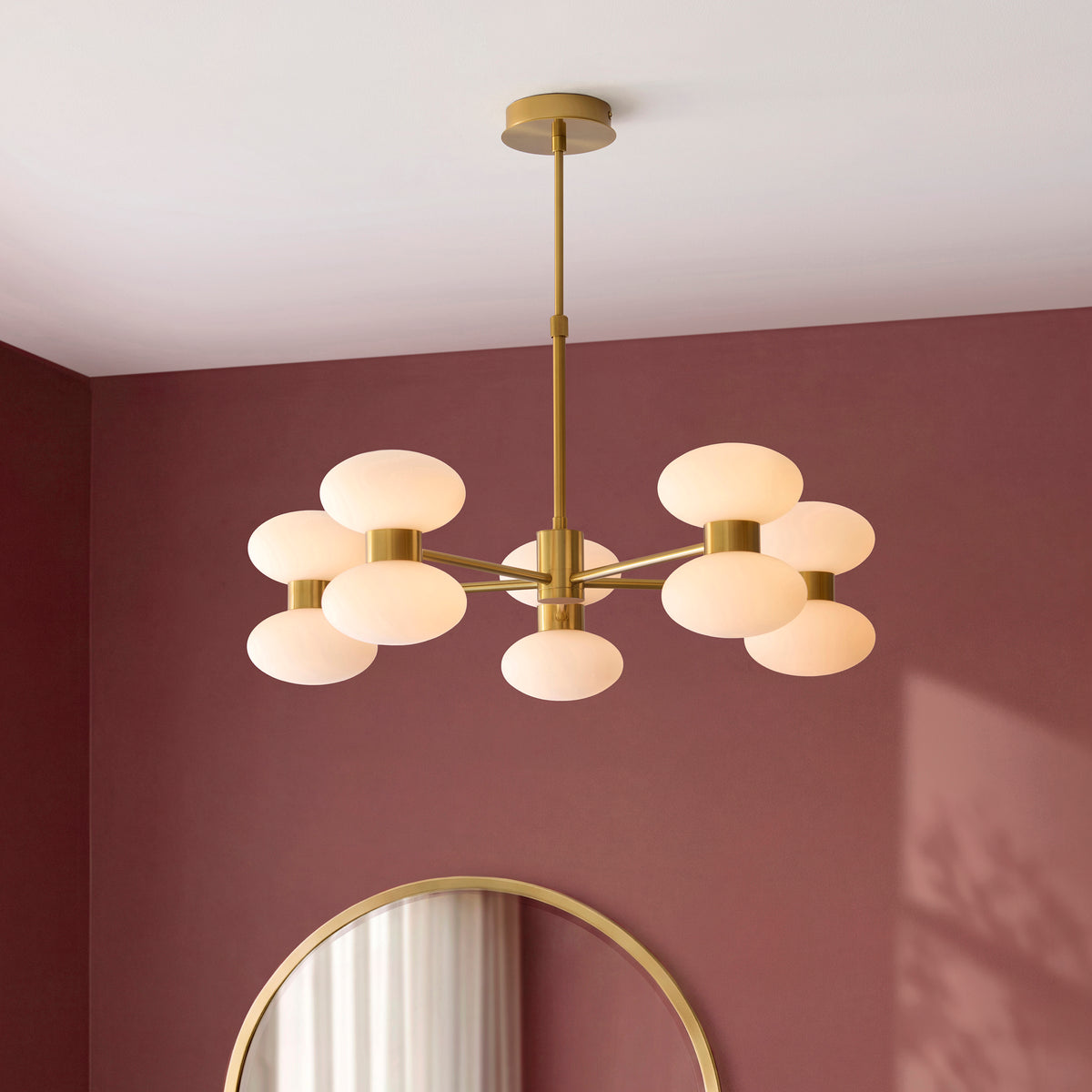 Endon Rossano 10 Light Pendant - Warm Brass Plate & Opal Glass
