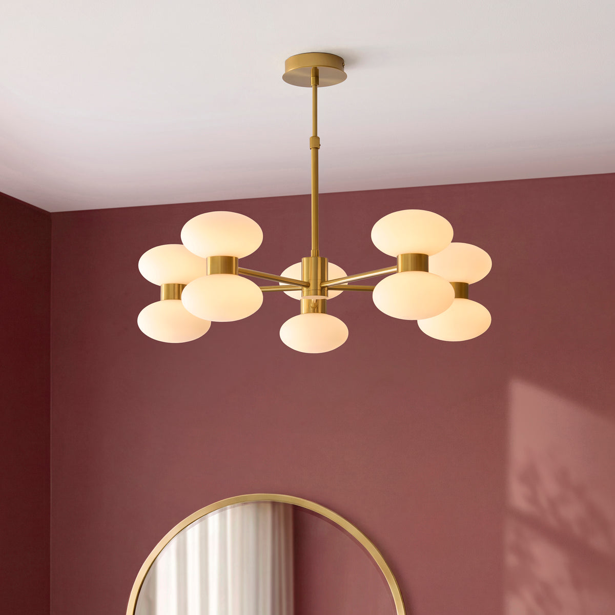 Endon Rossano 10 Light Pendant - Warm Brass Plate & Opal Glass
