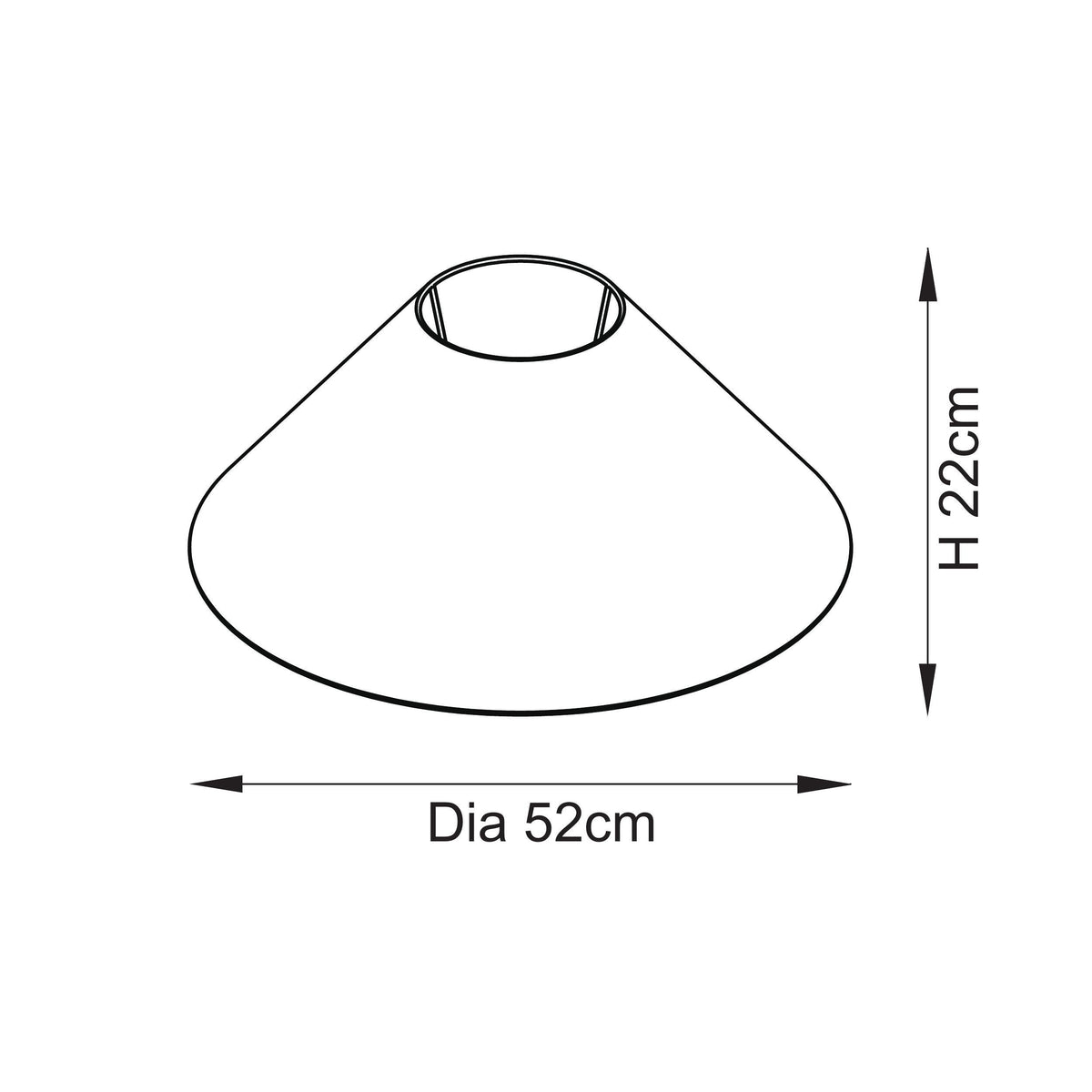 Dimension drawing of the Endon Avalon coolie shade showing 52cm diameter and 22cm height