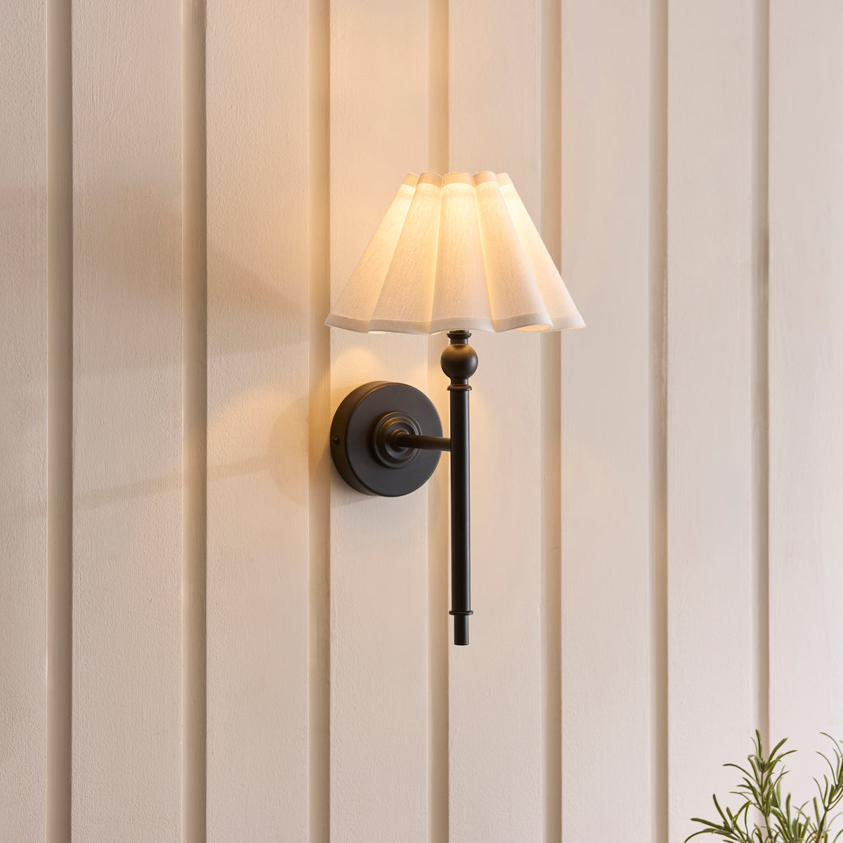 Endon Sylvie Wall Light - Matt Black & Vintage White Cotton