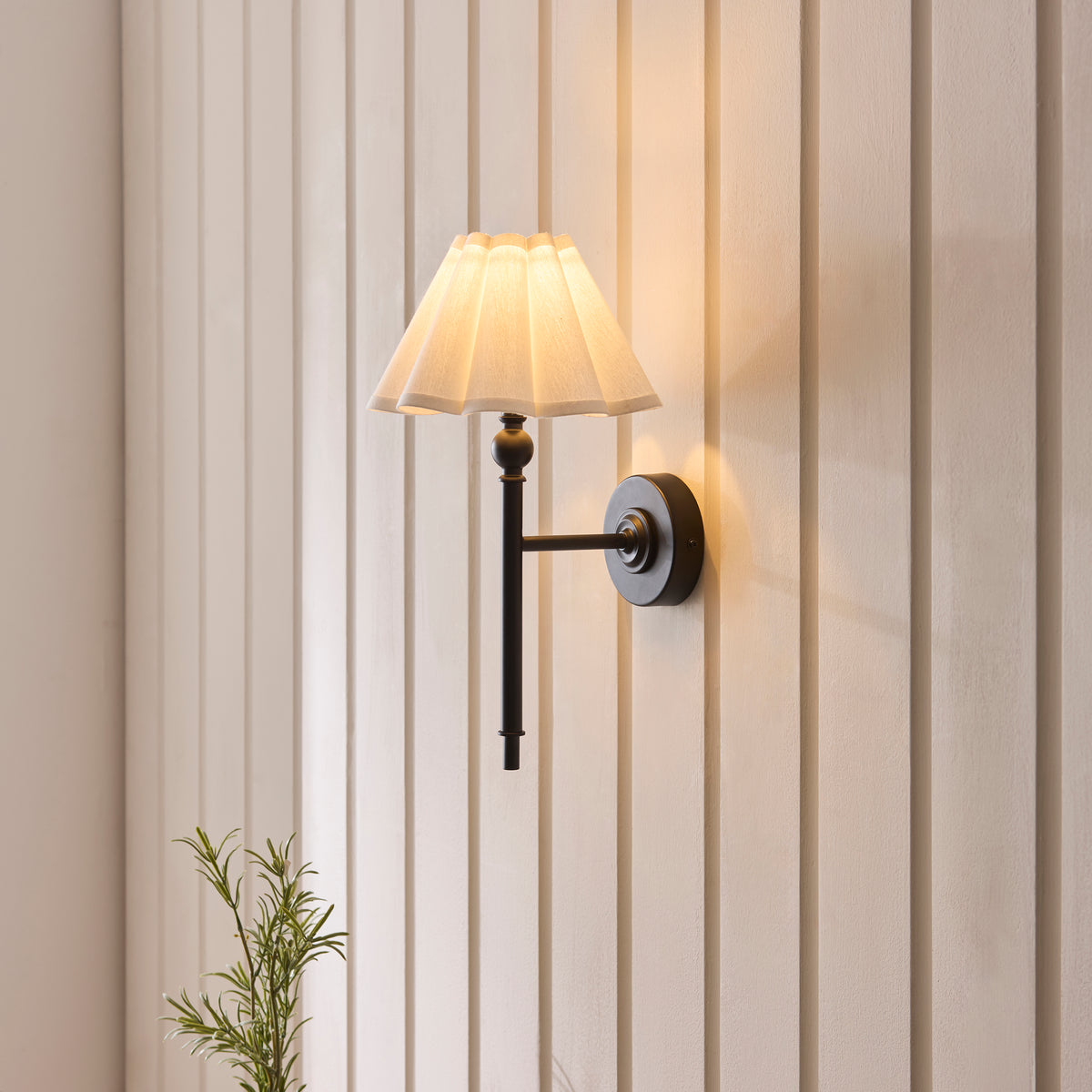Endon Sylvie Wall Light - Matt Black & Vintage White Cotton