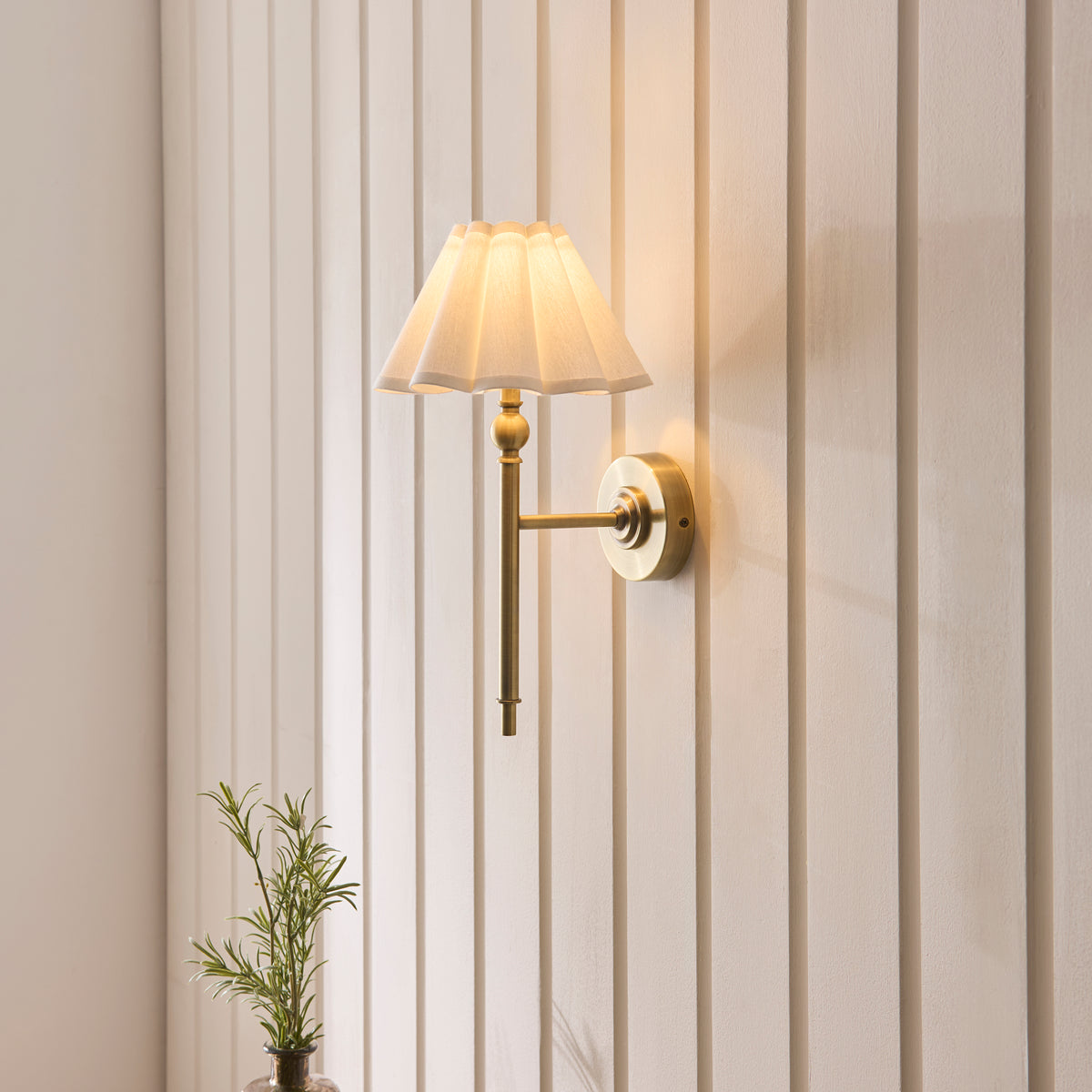 Endon Sylvie Wall Light - Antique Brass Plate & Vintage White Cotton