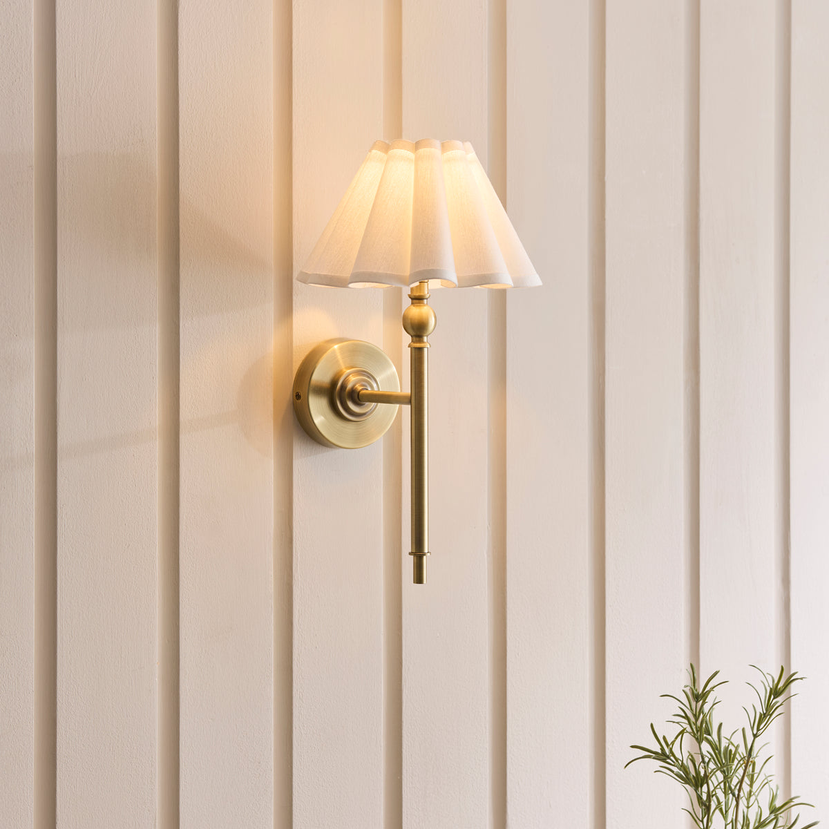 Endon Sylvie Wall Light - Antique Brass Plate & Vintage White Cotton