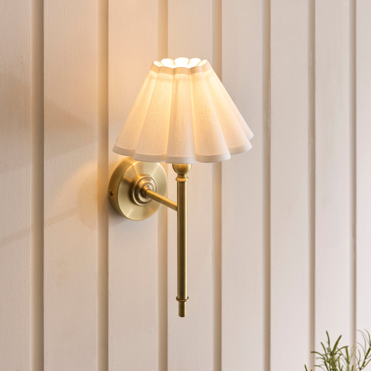 Endon Sylvie Wall Light - Antique Brass Plate & Vintage White Cotton