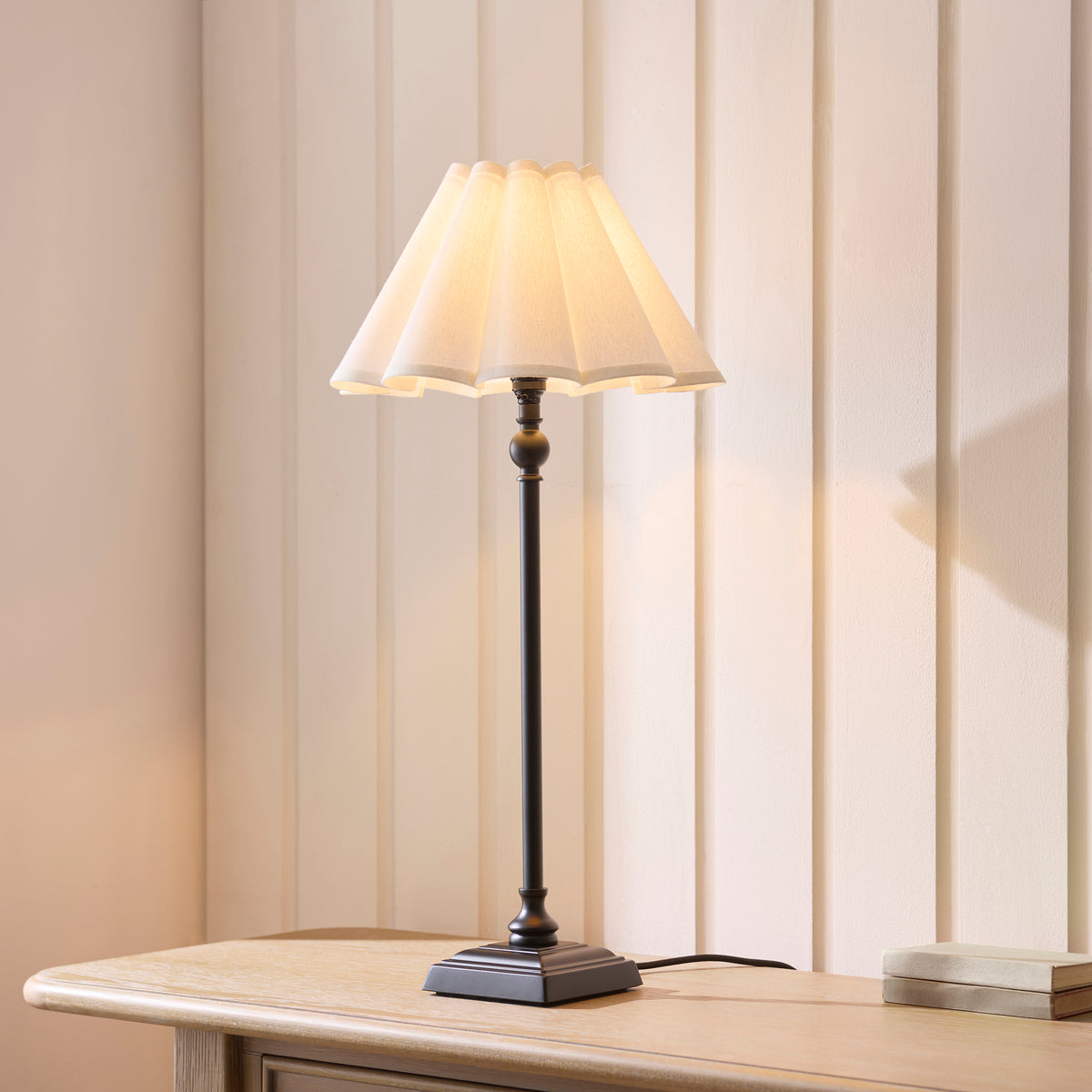 Endon Sylvie Table Light - Matt Black & Vintage White Cotton