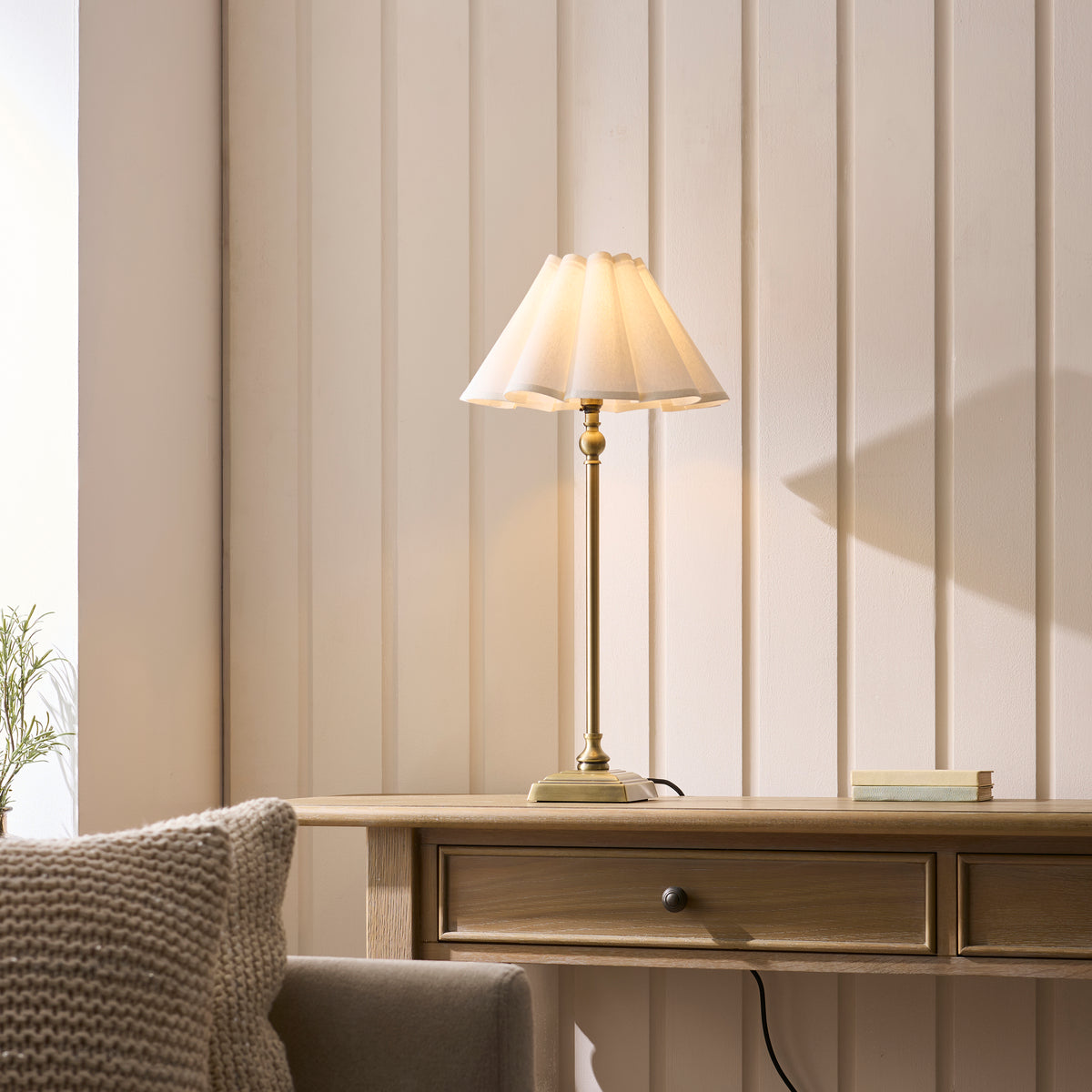 Endon Sylvie Table Light - Antique Brass Plate & Vintage White Cotton