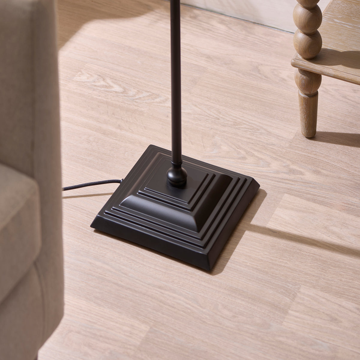Endon Sylvie Floor Light - Matt Black & Vintage White Cotton